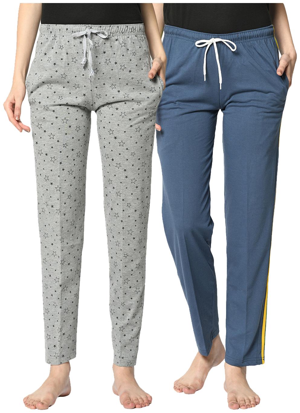 

VIMAL JONNEY Cotton Blend Printed Grey Color Track Pants For Women (Pack Of 2)
