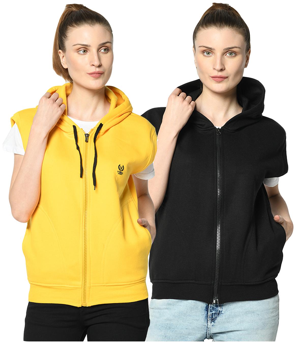 

VIMAL JONNEY Women Solid Hoodie - Black Yellow