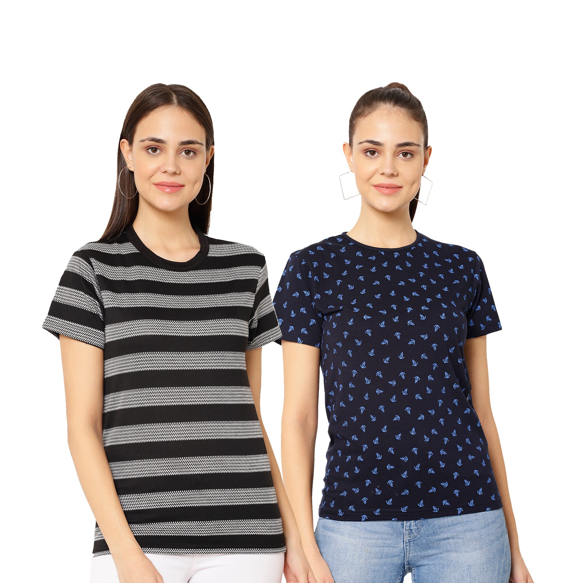 

VIMAL JONNEY Women Multi Regular fit Round neck Cotton T shirt