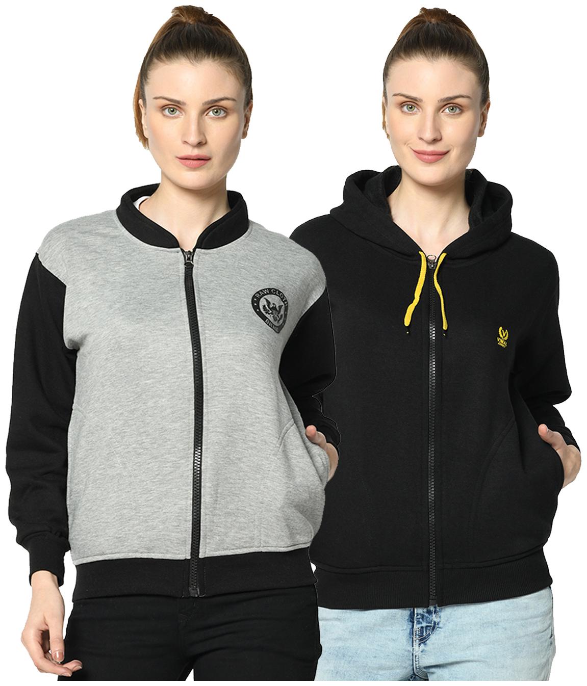 

VIMAL JONNEY Women Solid Hoodie - Grey Black
