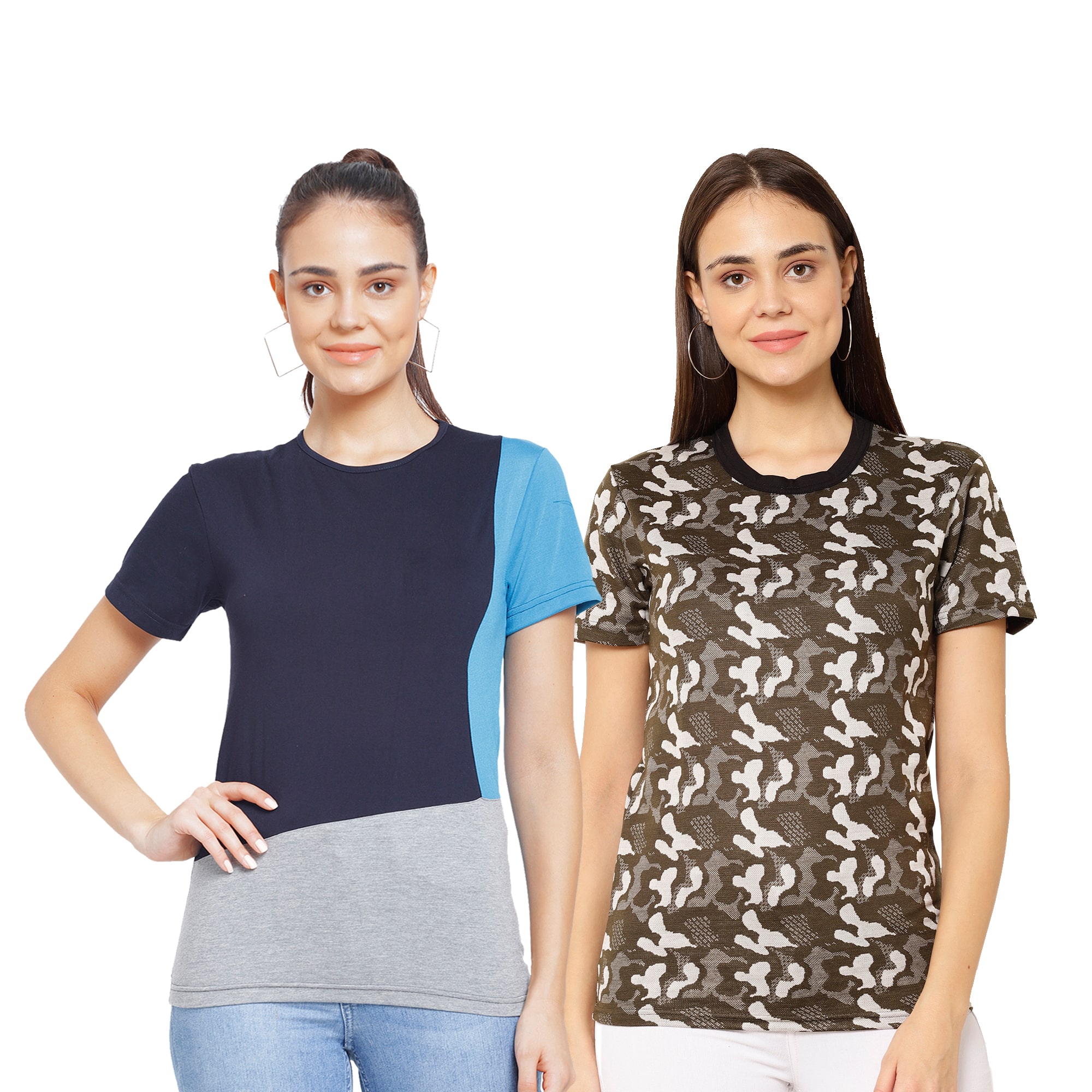 

VIMAL JONNEY Women Multi Regular fit Round neck Cotton T shirt