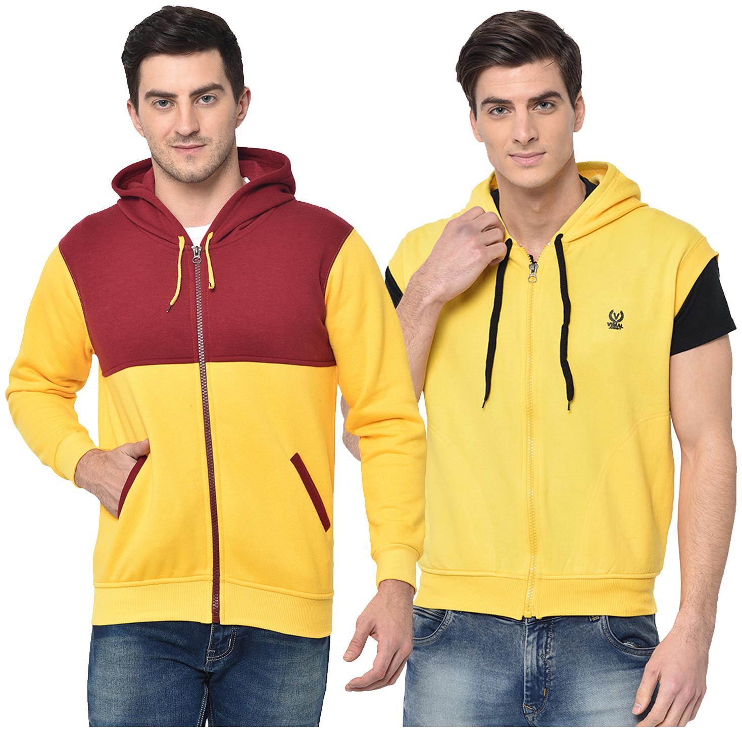 

VIMAL JONNEY Men Maroon Yellow Hooded Hoodie