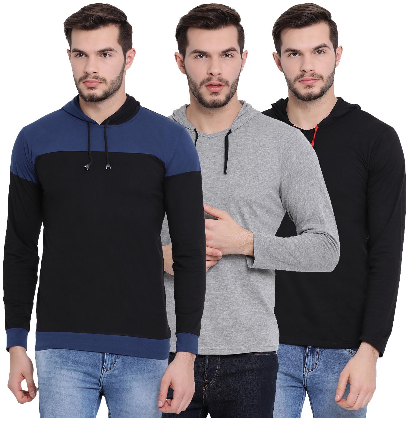 

VIMAL JONNEY Men Multi Regular fit Cotton Hood T-Shirt - Pack Of 3