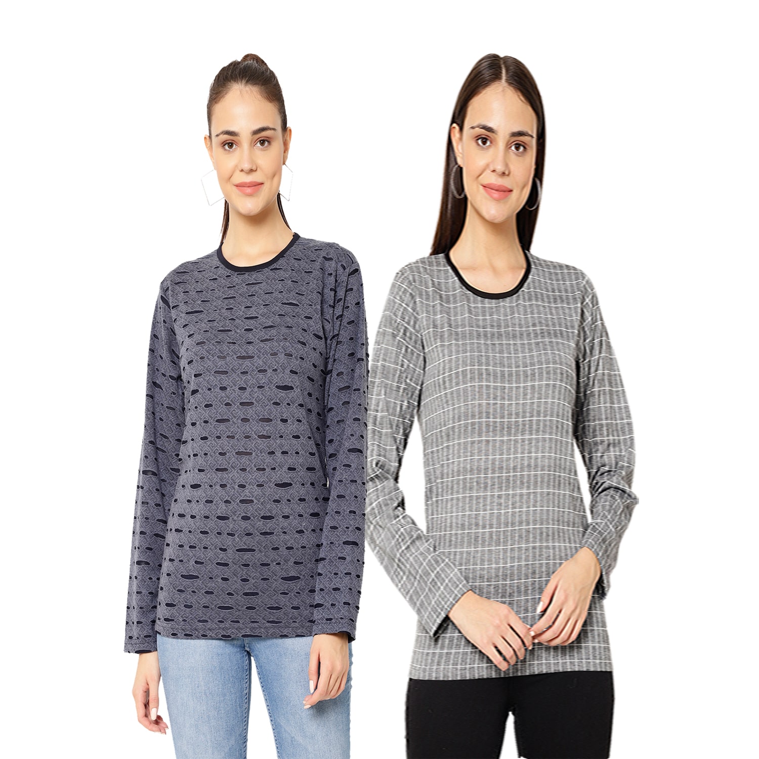 

VIMAL JONNEY Women Grey Regular fit Round neck Cotton T shirt