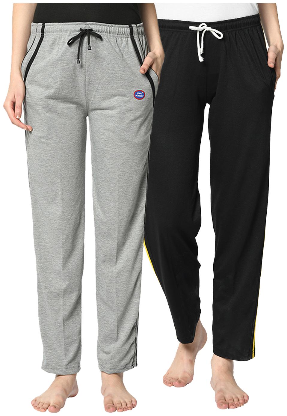 

VIMAL JONNEY Cotton Blend Solid Grey Black Color Track Pants For Women (Pack Of 2)