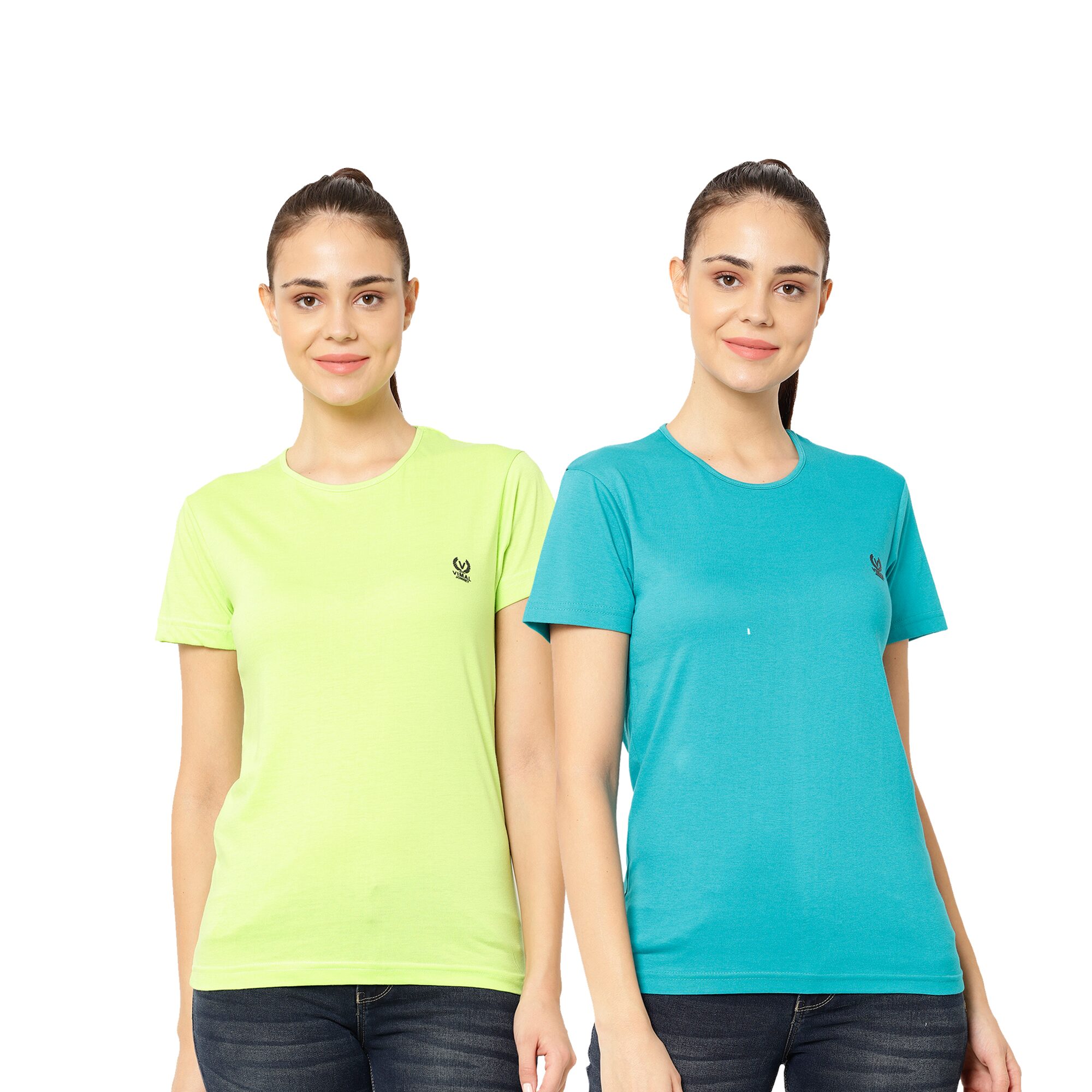 

VIMAL JONNEY Women Turquoise Green Regular fit Round neck Cotton T shirt
