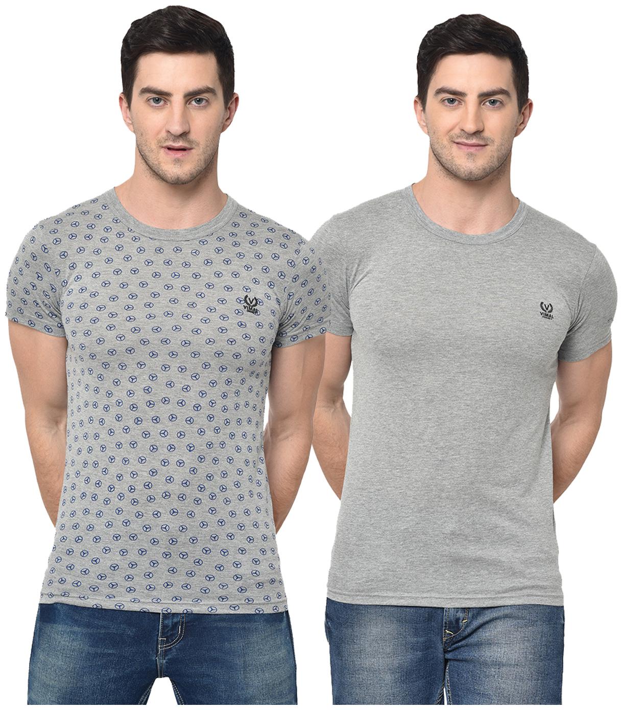 

VIMAL JONNEY Men Grey Regular fit Cotton Blend Round neck T-Shirt - Pack Of 2