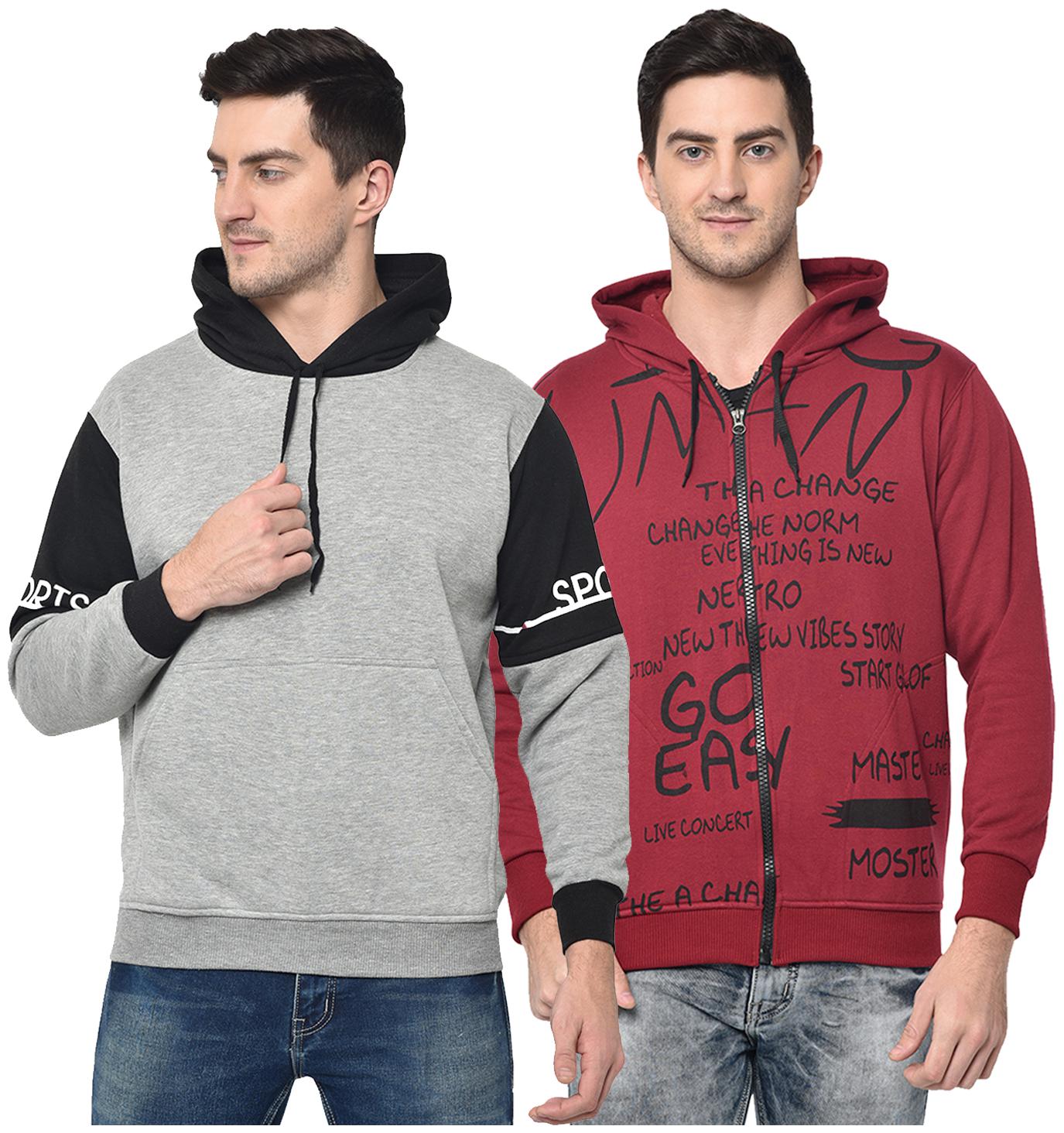 

VIMAL JONNEY Men Grey Maroon Hooded Hoodie