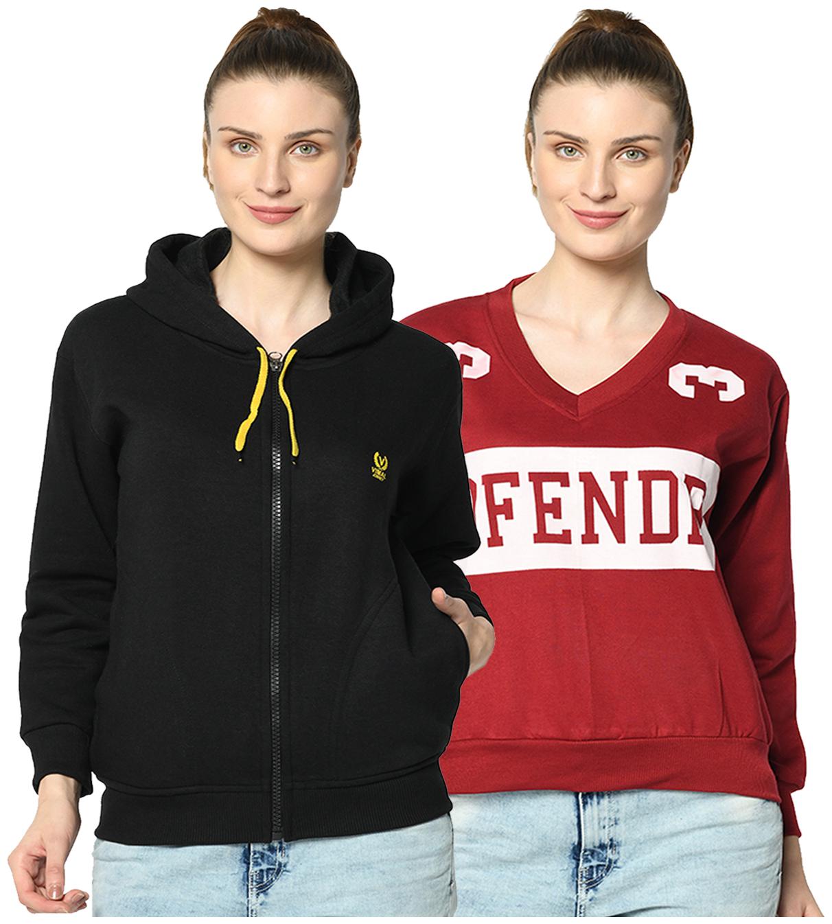 

VIMAL JONNEY Women Solid Hoodie - Red Black