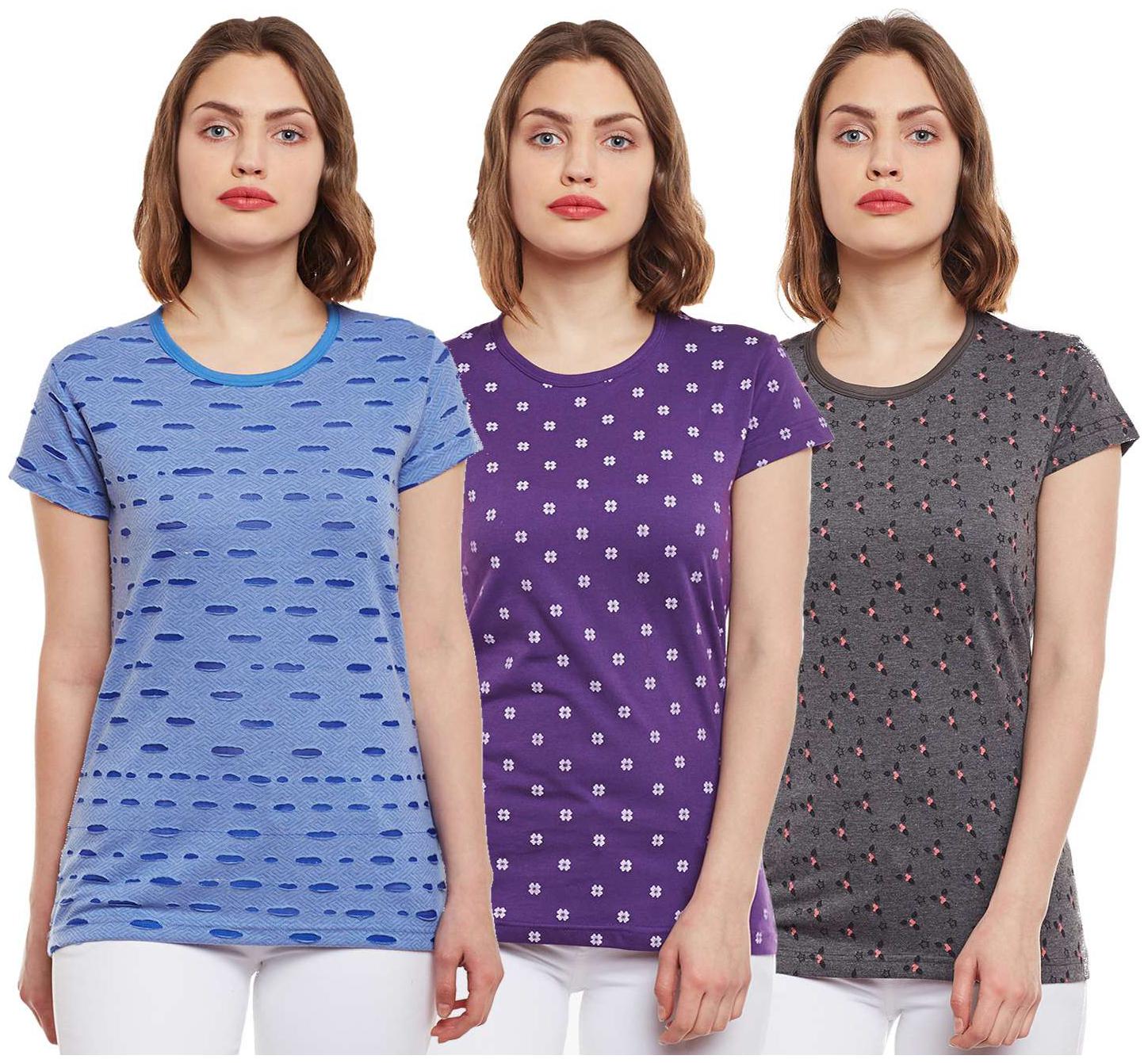 

VIMAL JONNEY Women Multi Regular fit Round neck Cotton T shirt