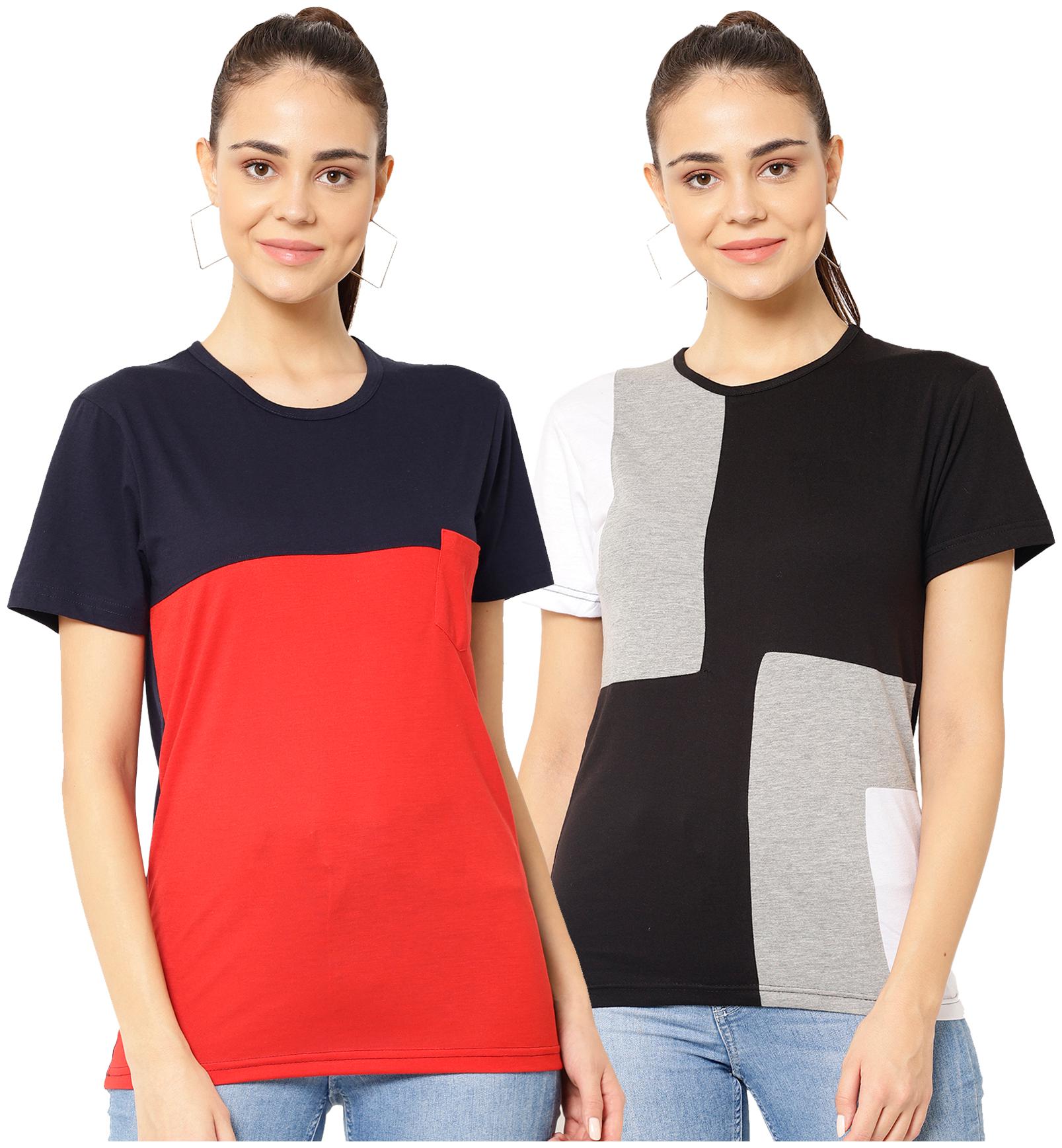 

VIMAL JONNEY Women Multi Regular fit Round neck Cotton blend T shirt