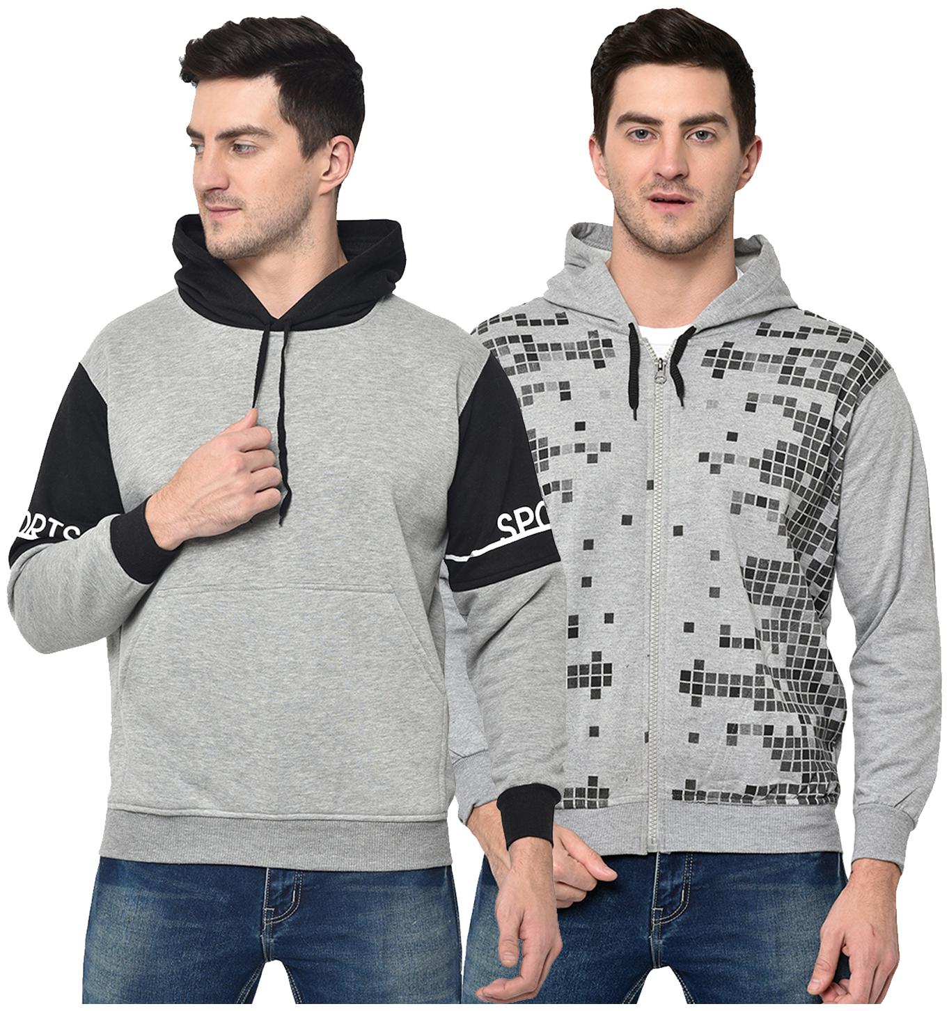 

VIMAL JONNEY Men Black Grey Hooded Hoodie