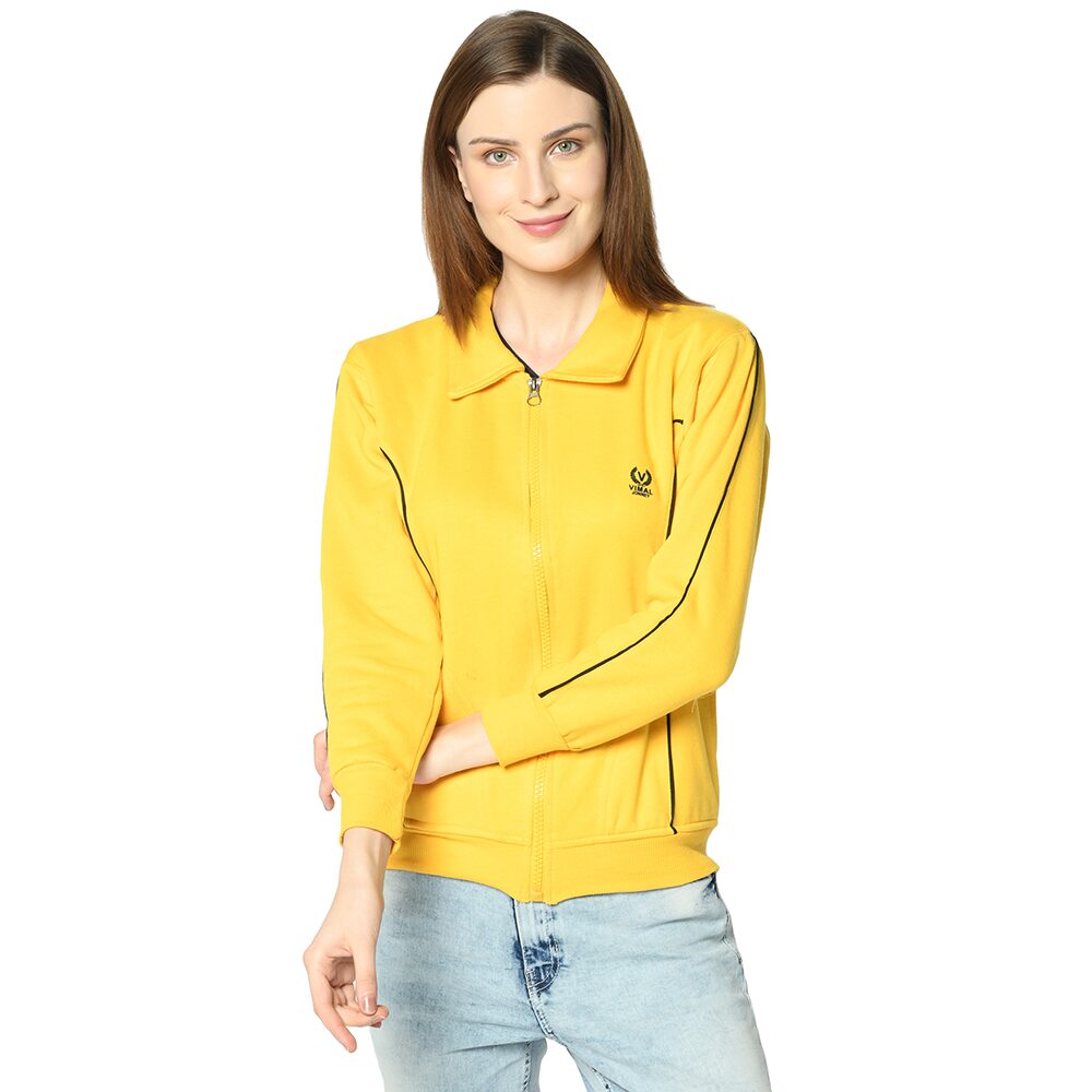 

VIMAL JONNEY Women Solid Sweatshirt - Yellow