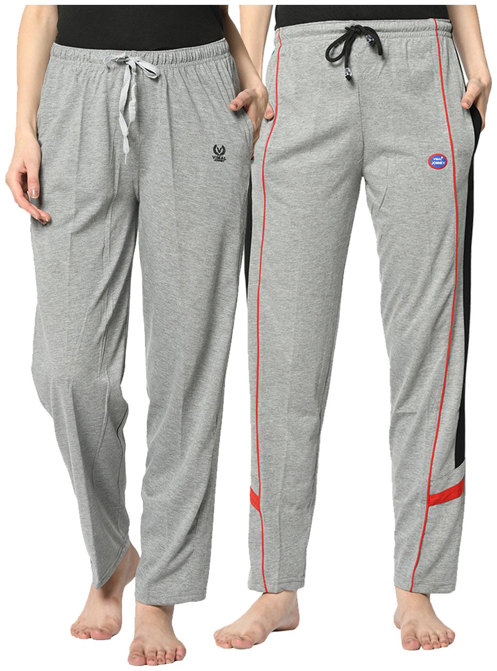 

VIMAL JONNEY Cotton Blend Solid Grey Color Track Pants For Women (Pack Of 2)