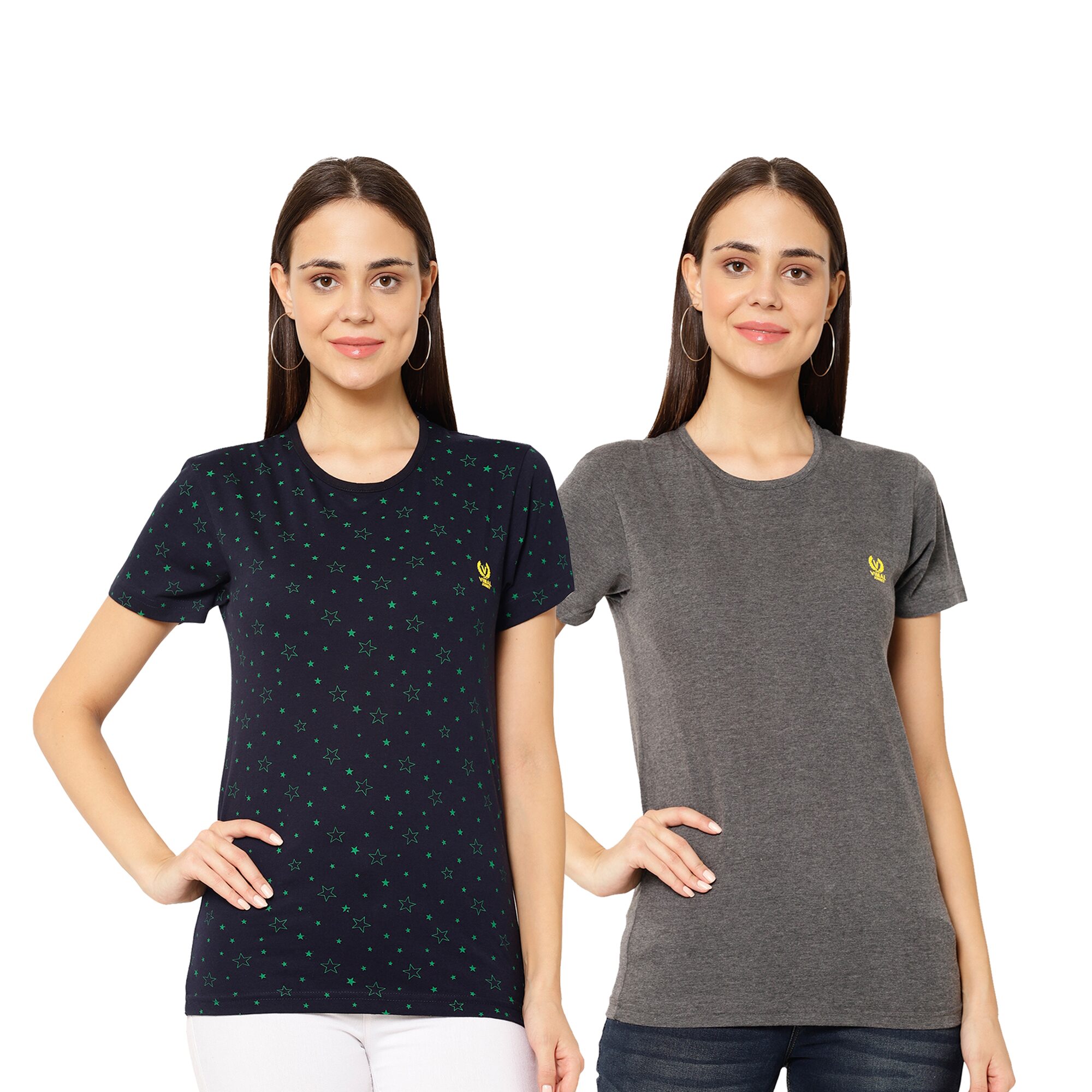 

VIMAL JONNEY Cotton Printed Navy Blue Grey Color T-Shirt For Women (Pack Of 2)