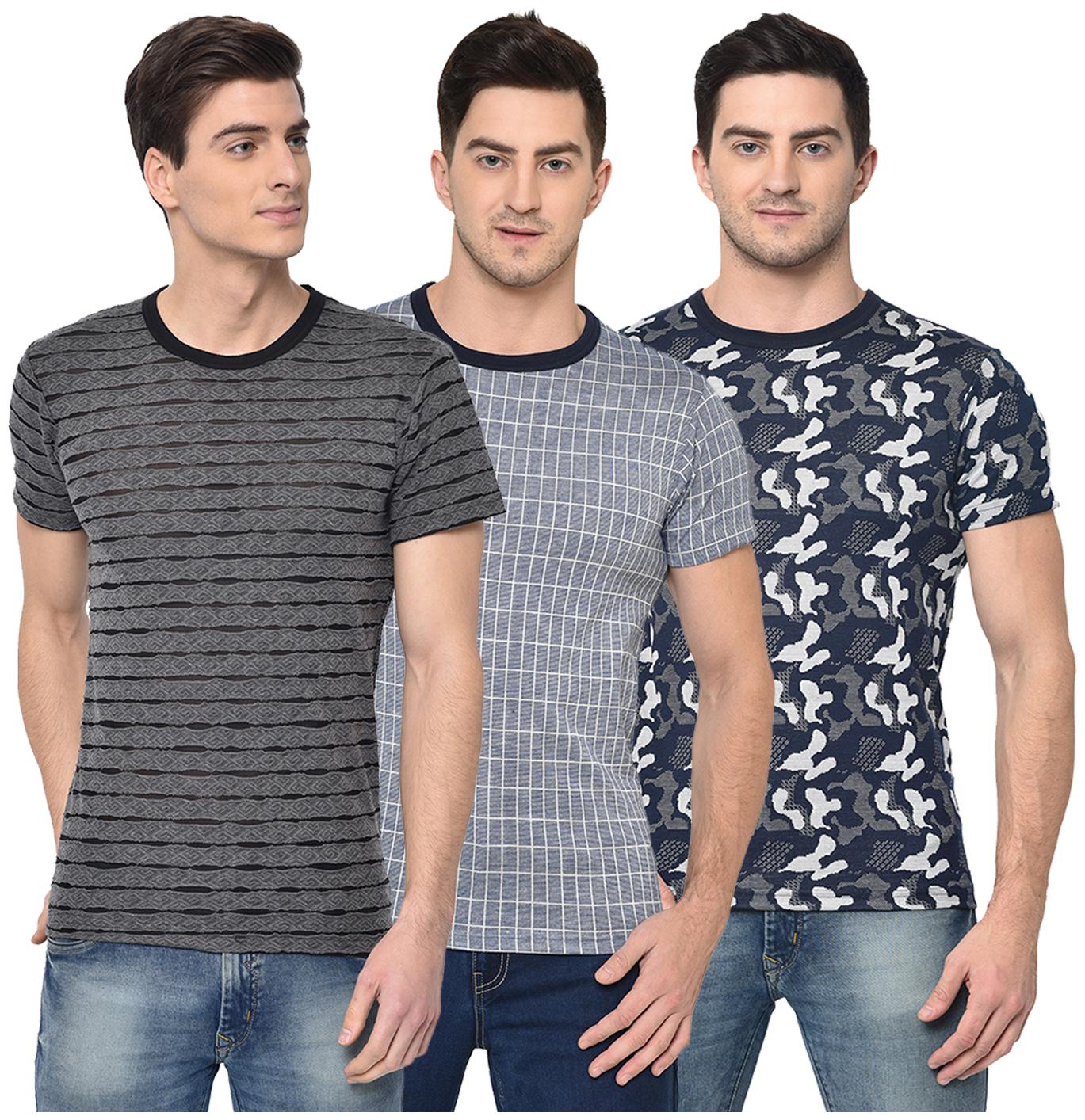 

VIMAL JONNEY Men Multi Regular fit Cotton Blend Round neck T-Shirt - Pack Of 3
