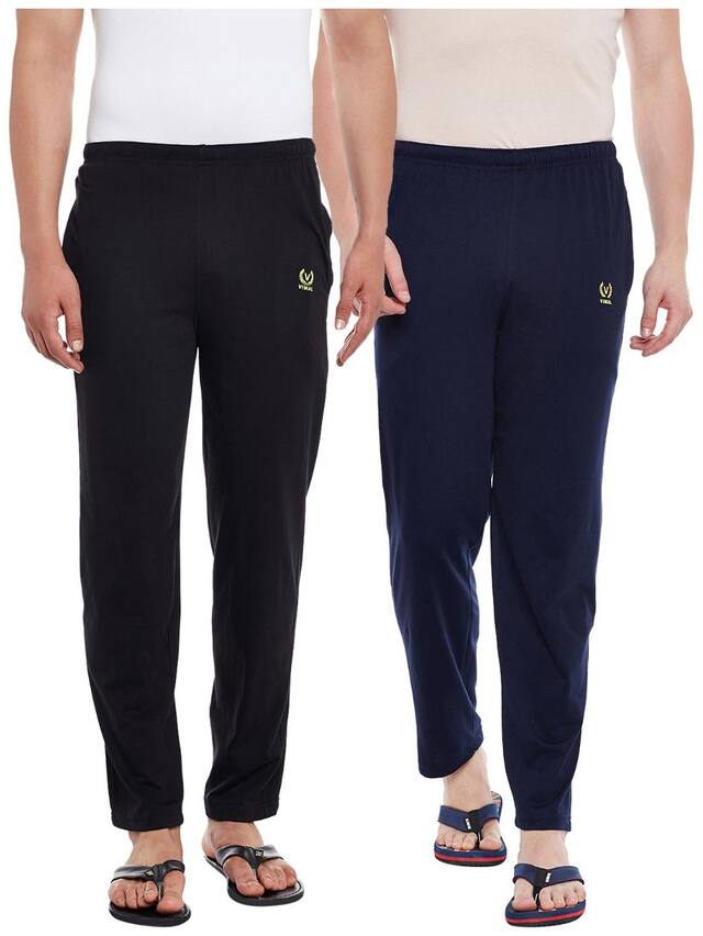 Vimal Jonney Solid Men's Black;Navy Blue Track Pants(Pack Of 2)