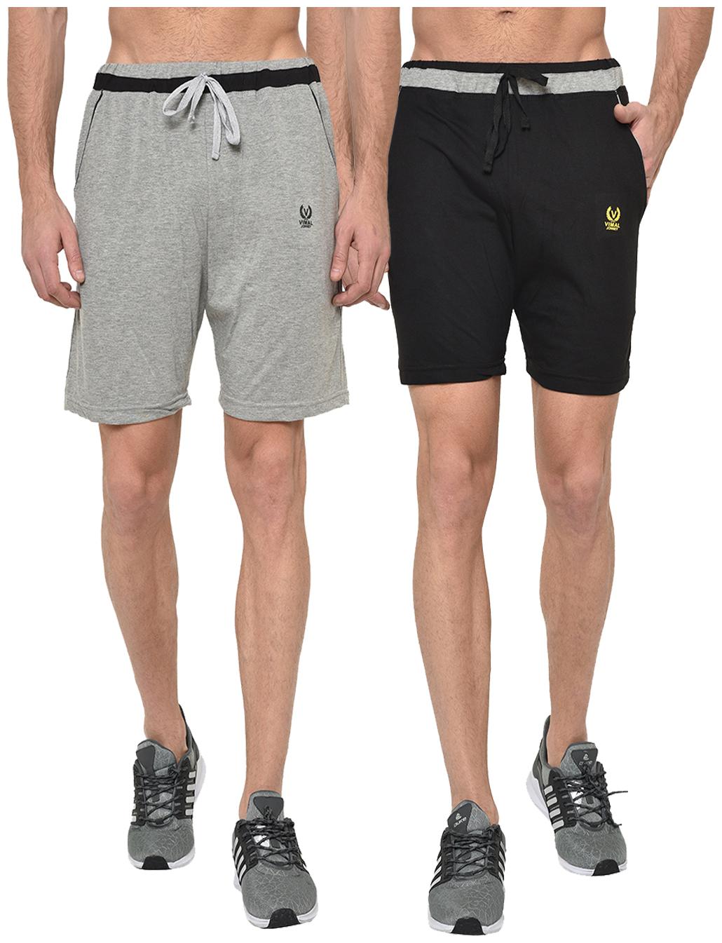 

VIMAL JONNEY Men Grey Black Regular Fit Regular Shorts