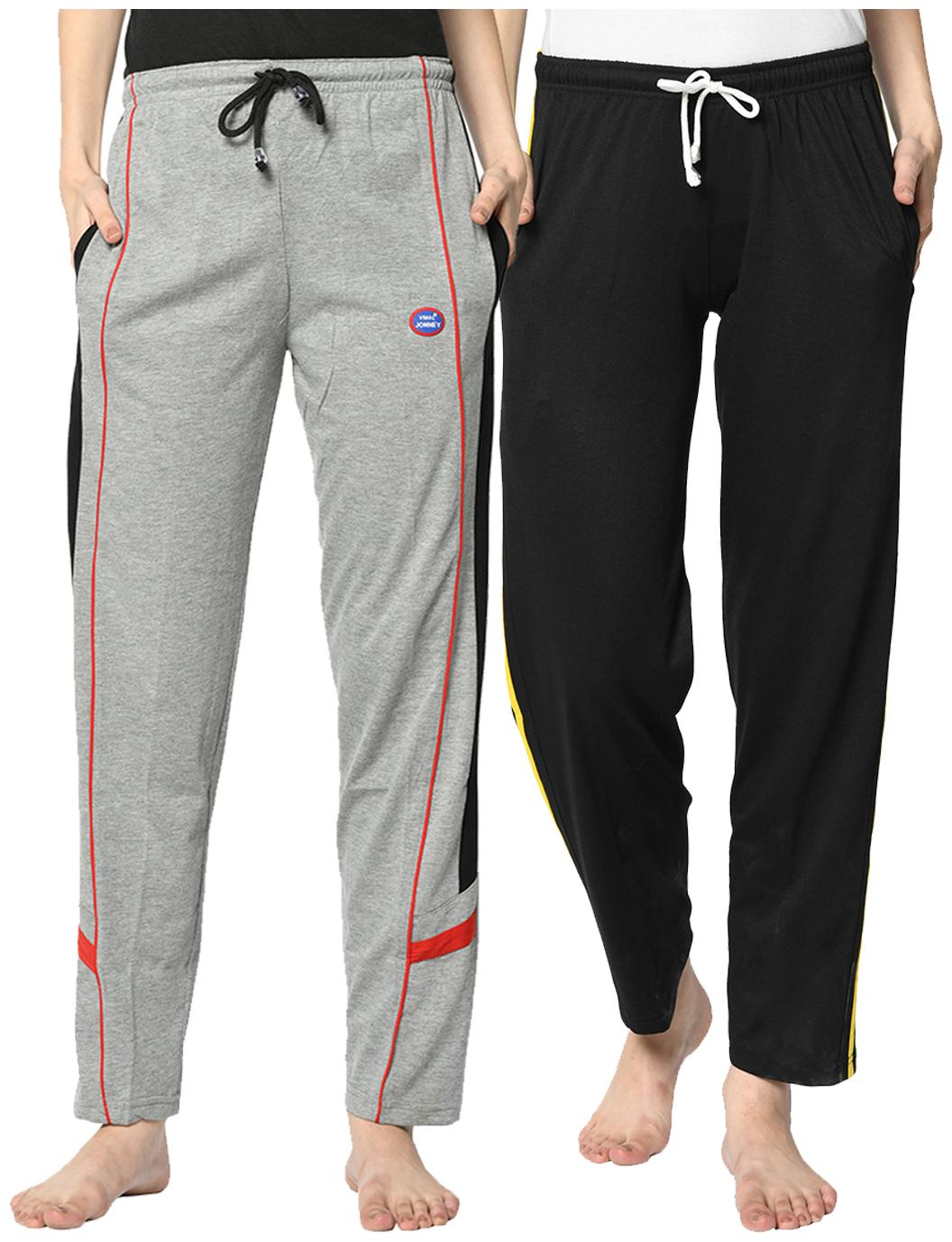 

VIMAL JONNEY Cotton Blend Solid Grey Black Color Track Pants For Women (Pack Of 2)