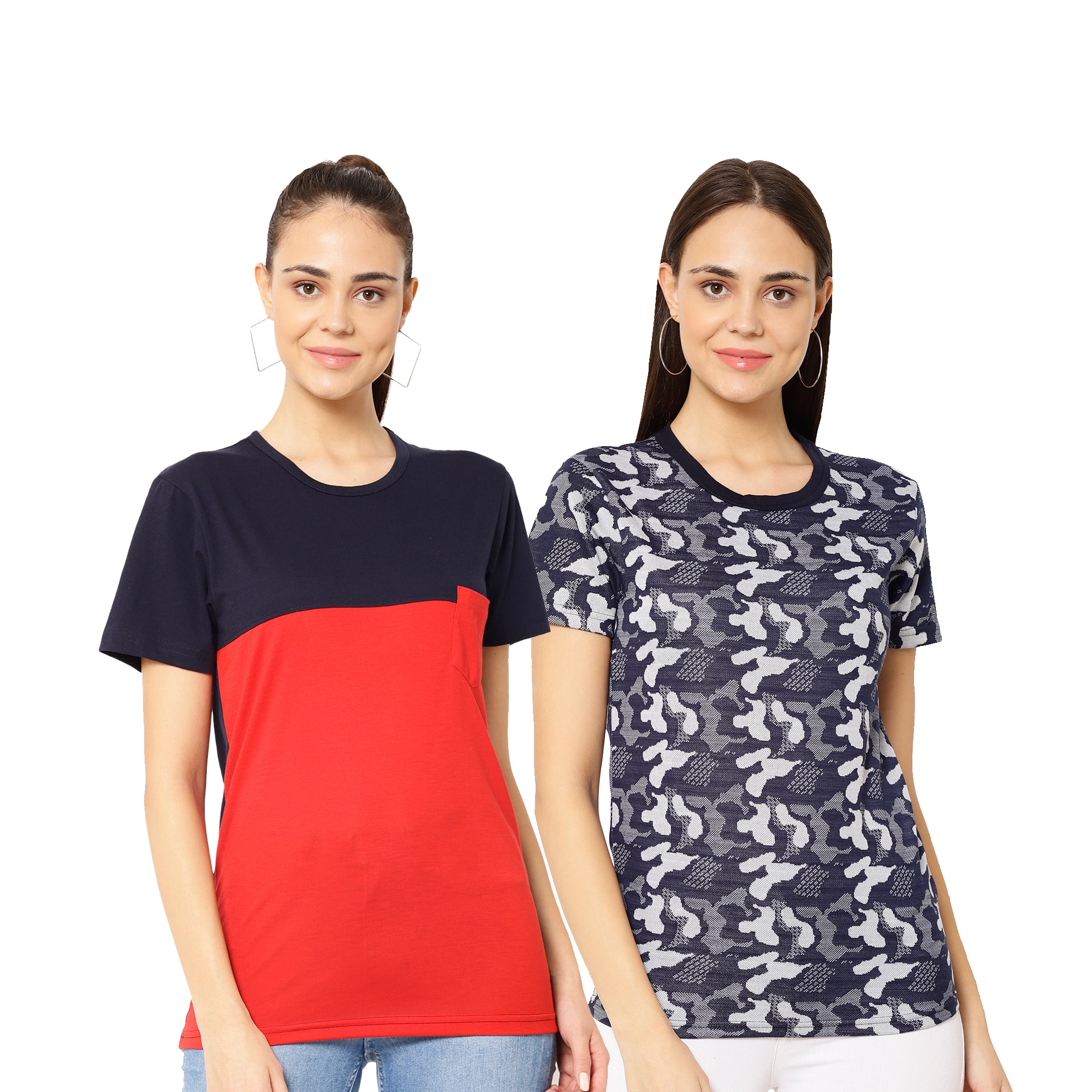 

VIMAL JONNEY Women Multi Regular fit Round neck Cotton T shirt