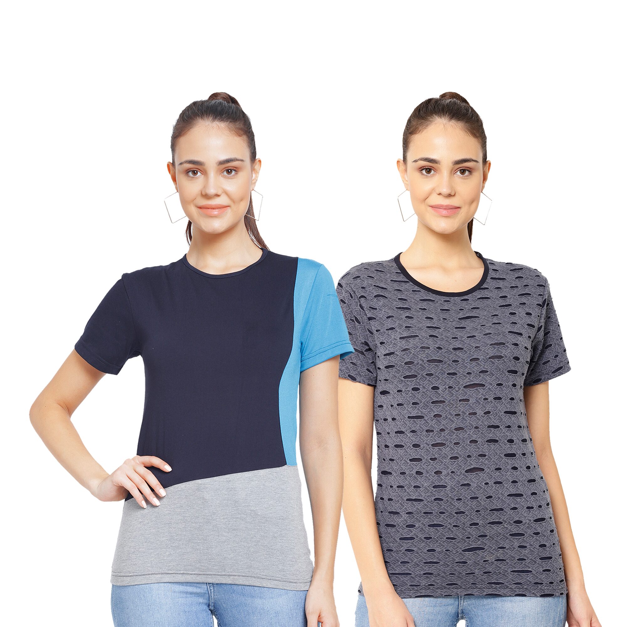 

VIMAL JONNEY Women Multi Regular fit Round neck Cotton T shirt