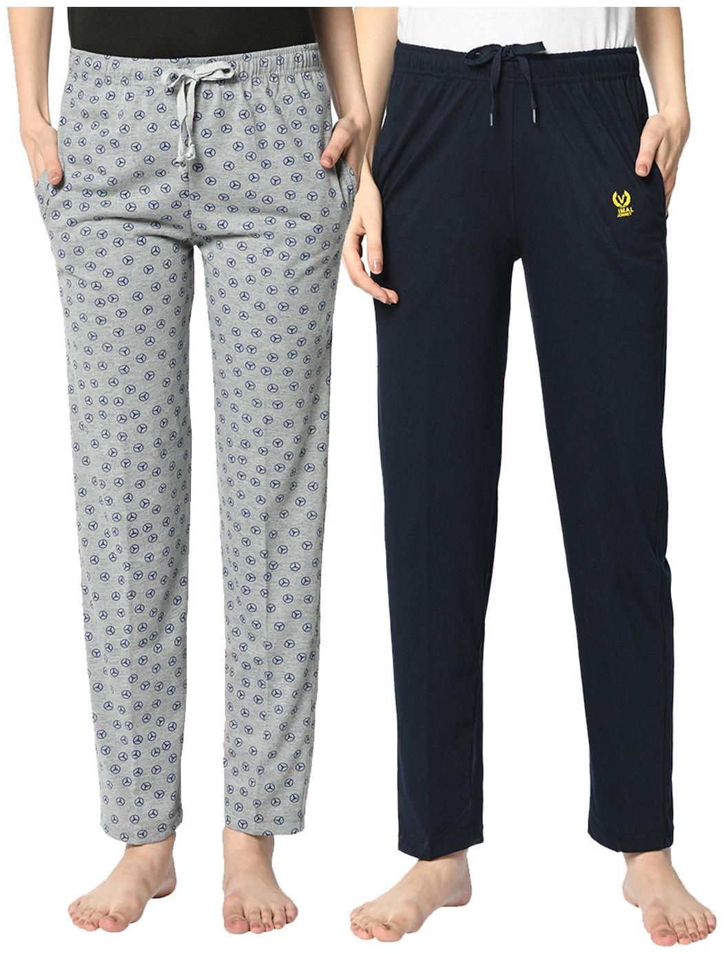 

VIMAL JONNEY Cotton Blend Solid Blue Grey Color Track Pants For Women (Pack Of 2)