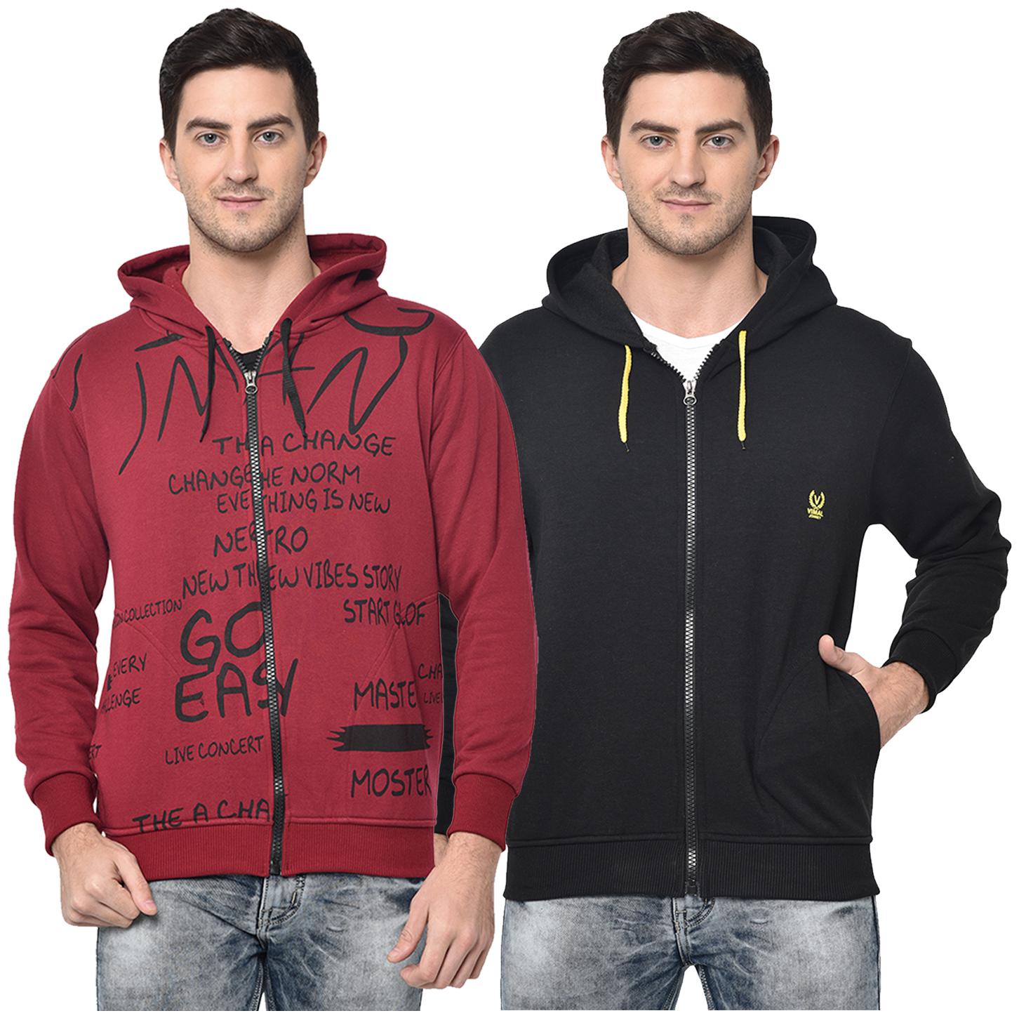 

VIMAL JONNEY Men Maroon Black Hooded Hoodie