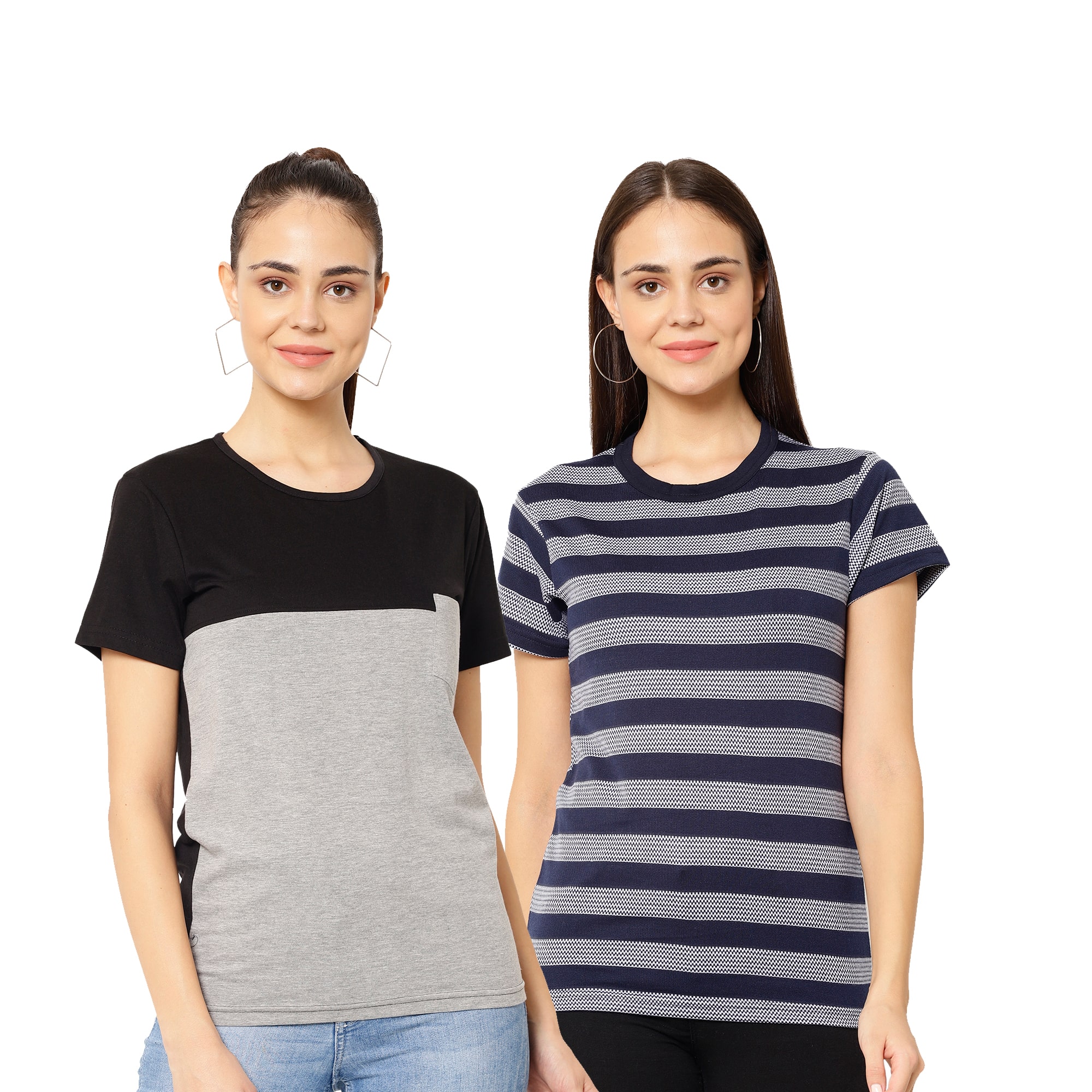 

VIMAL JONNEY Women Multi Regular fit Round neck Cotton blend T shirt