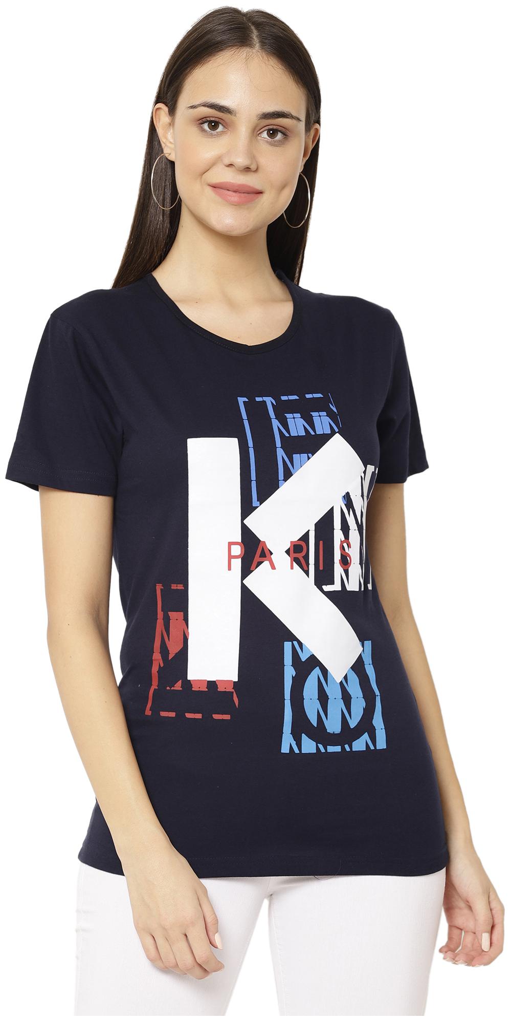 

VIMAL JONNEY Women Blended Printed T Shirt Navy Blue