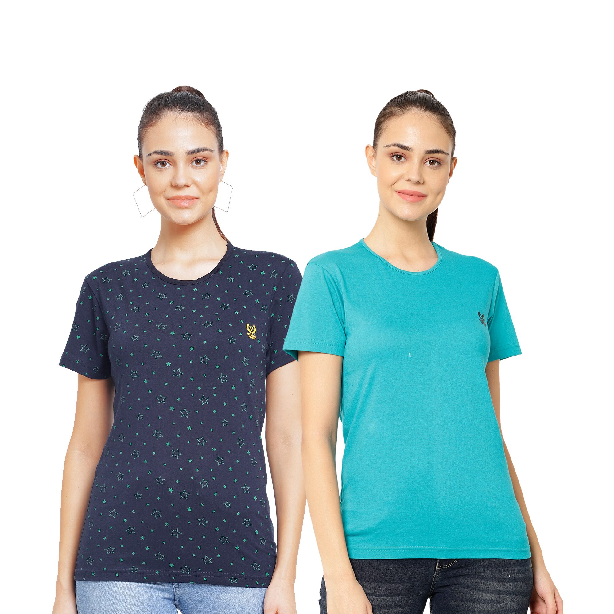 

VIMAL JONNEY Women Blue Regular fit Round neck Cotton T shirt