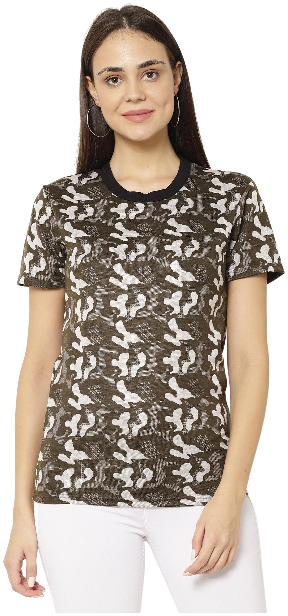 

VIMAL JONNEY Women Blended Camouflage T Shirt Olive