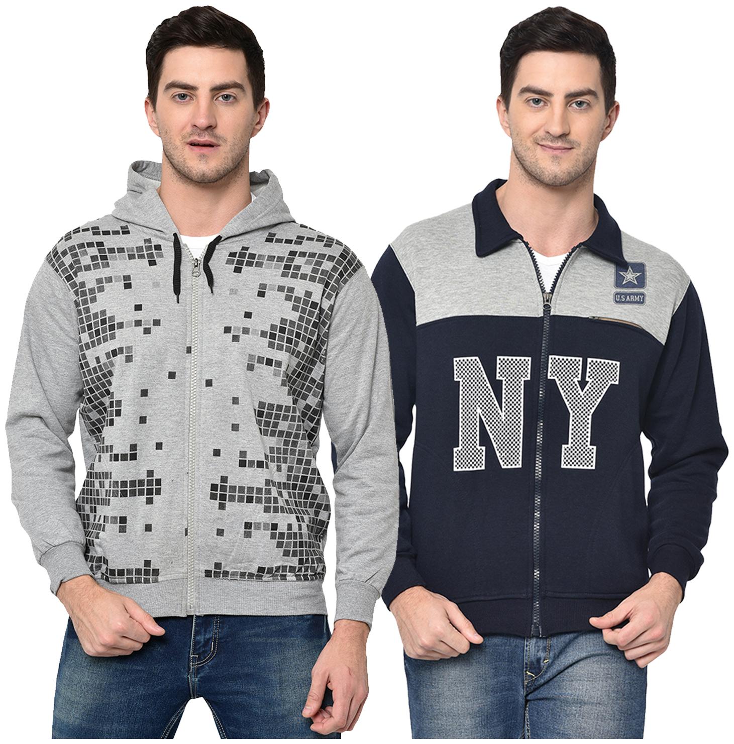 

VIMAL JONNEY Men Grey Blue Hooded Hoodie