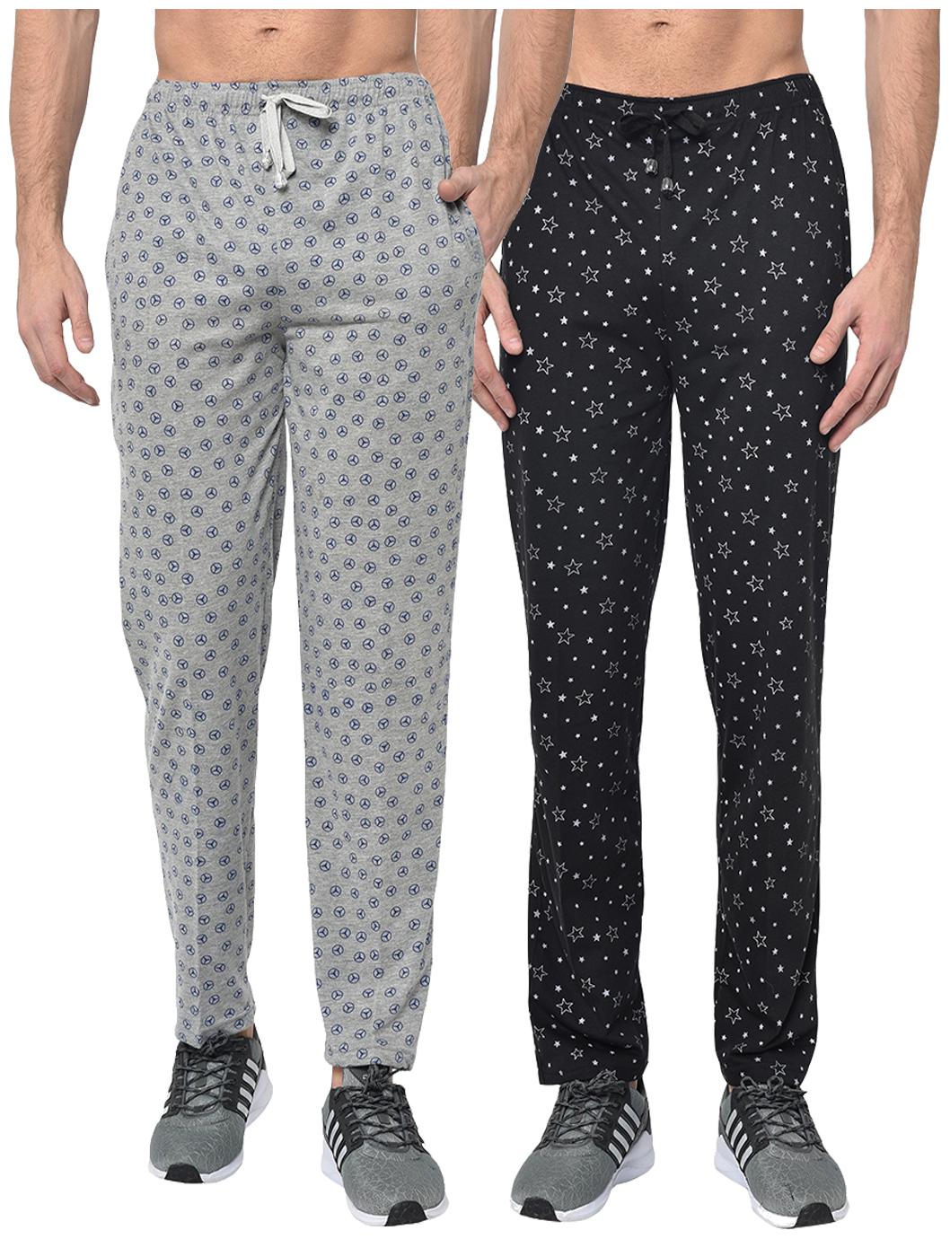 

VIMAL JONNEY Cotton Blend Printed Black Grey Track Pants For Men