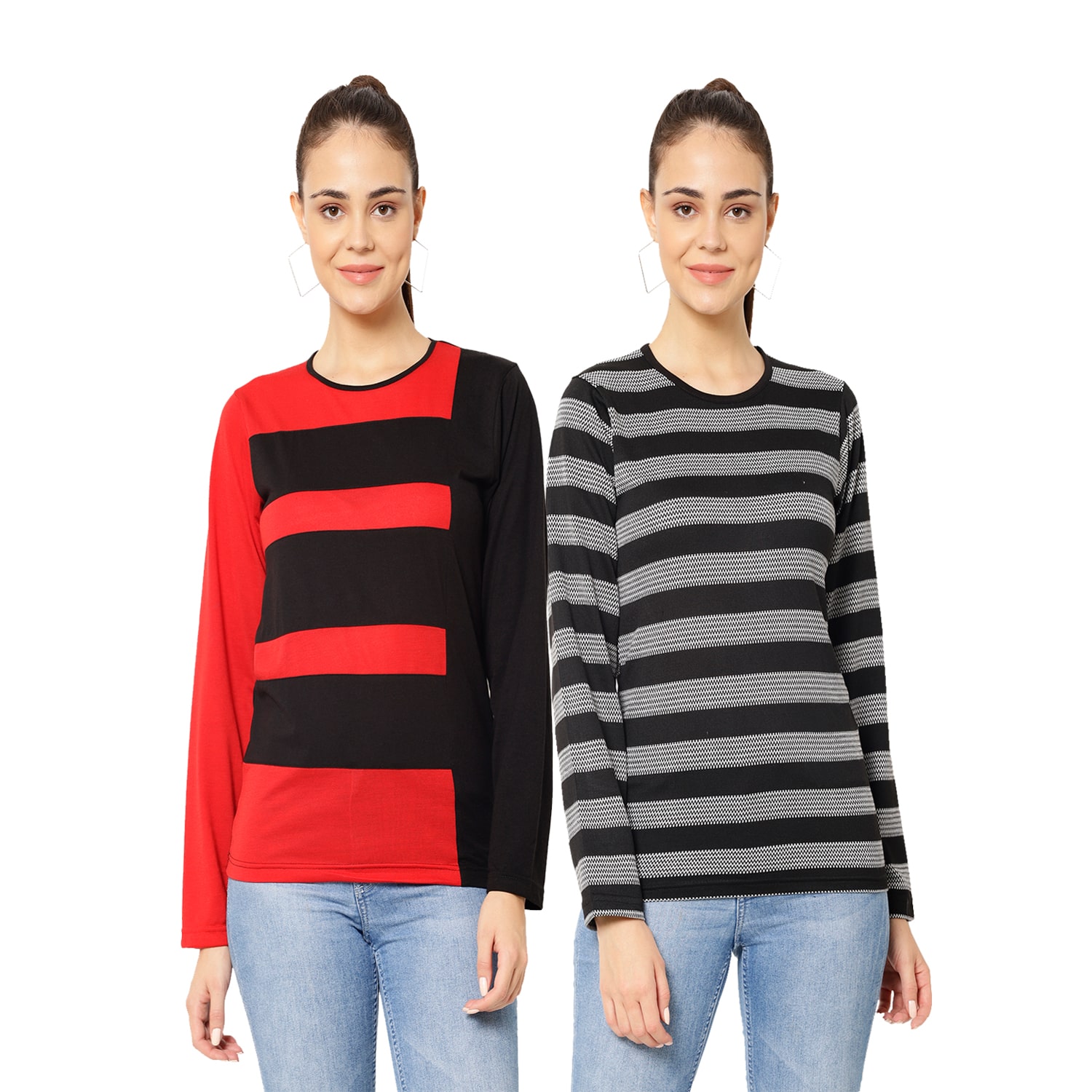 

VIMAL JONNEY Women Multi Regular fit Round neck Cotton T shirt