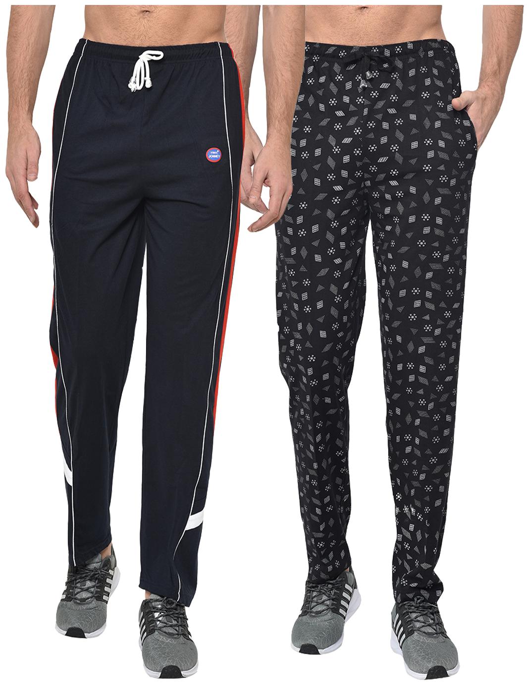 

VIMAL JONNEY Cotton Blend Printed Black Navy Blue Track Pants For Men