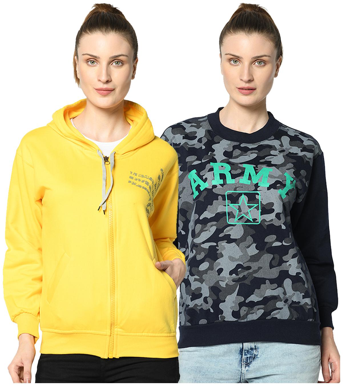 

VIMAL JONNEY Women Camouflage Hoodie - Blue Yellow