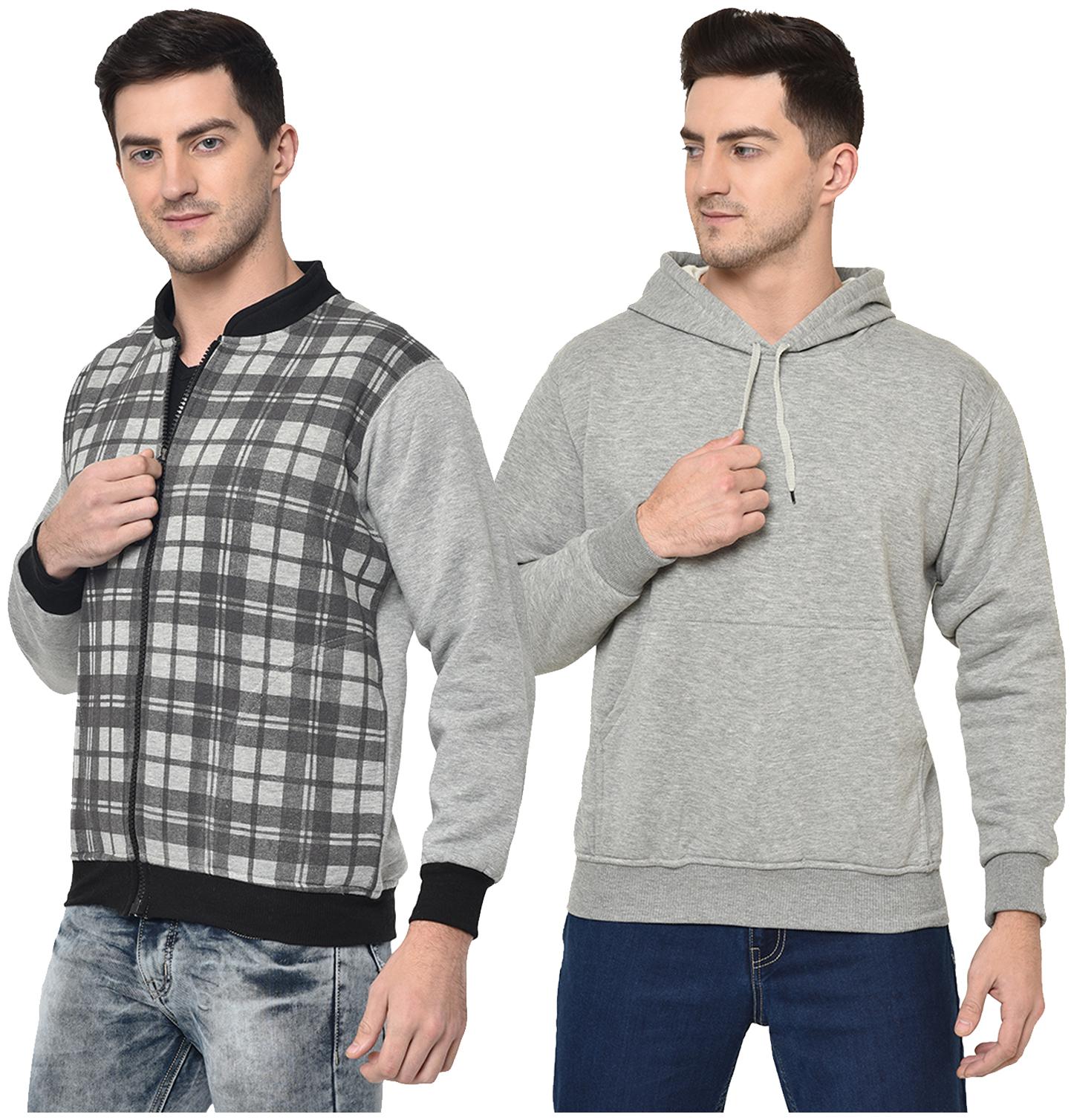 

VIMAL JONNEY Cotton Blend Checked Grey Color Sweatshirt For Men (Pack Of 2)