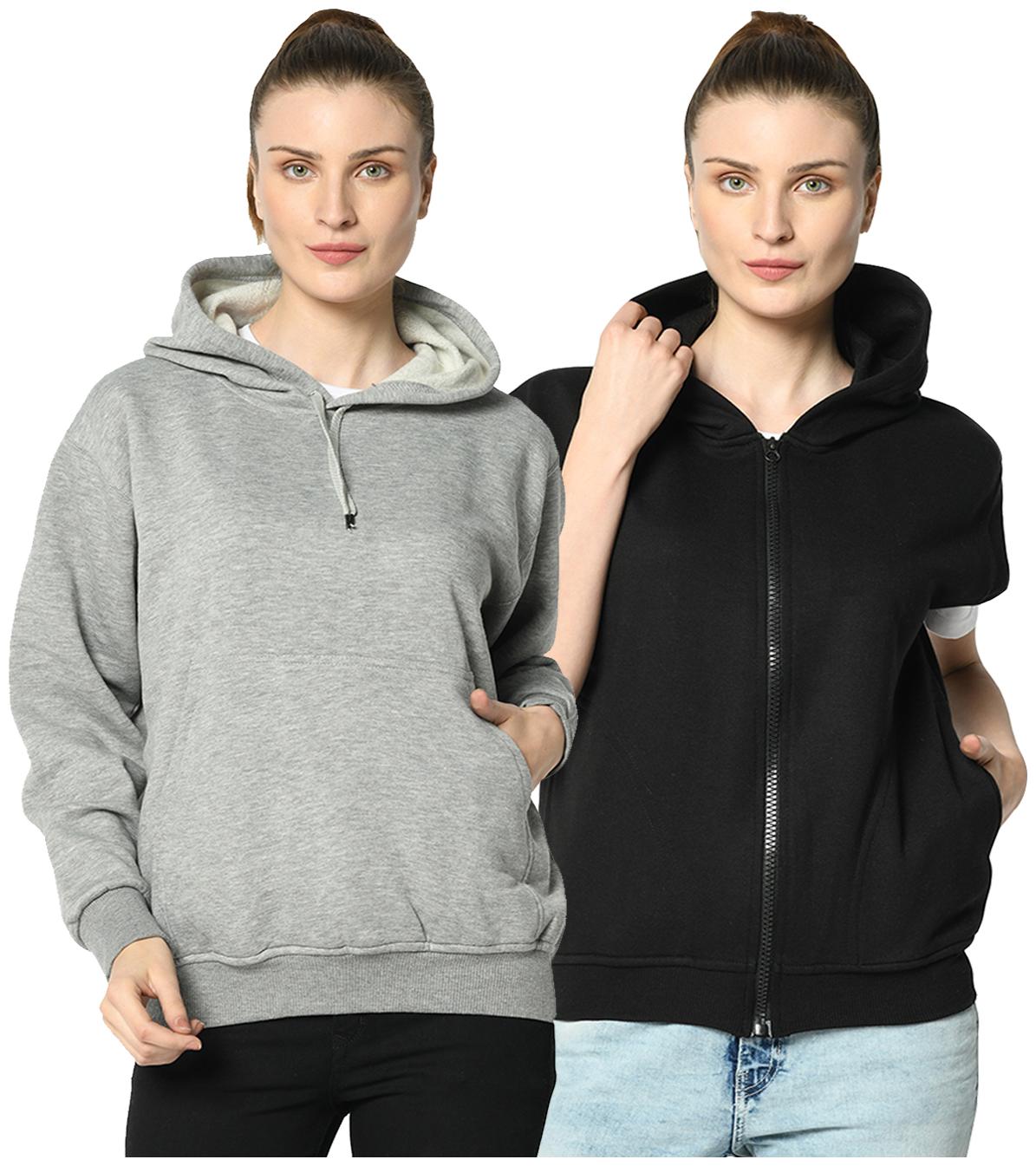 

VIMAL JONNEY Women Solid Hoodie - Black Grey