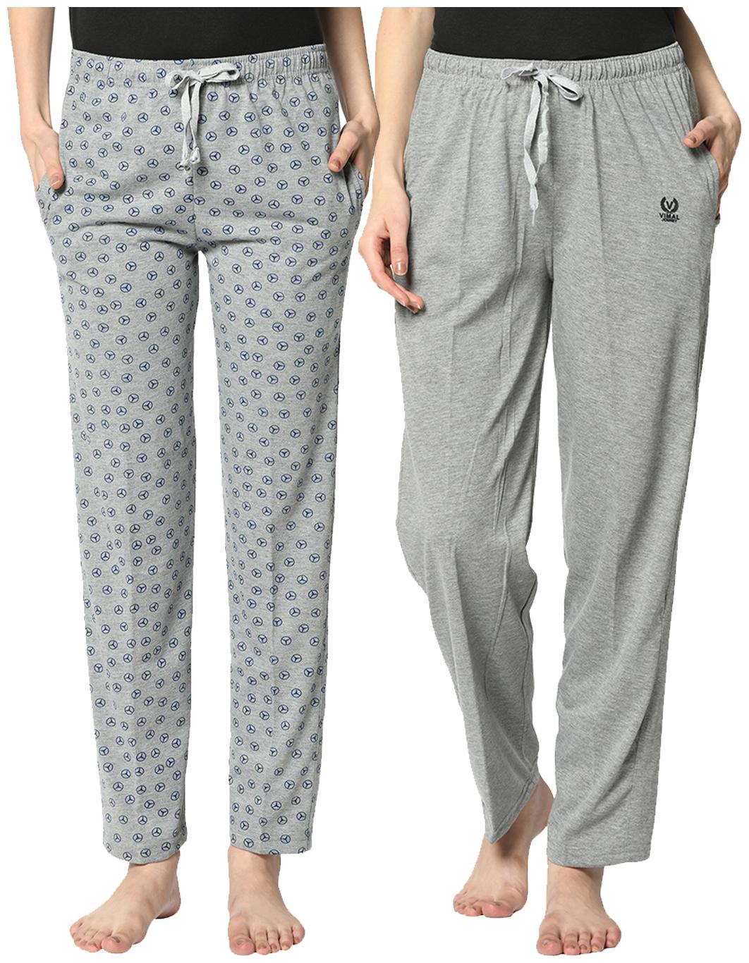 

VIMAL JONNEY Cotton Blend Solid Grey Color Track Pants For Women (Pack Of 2)