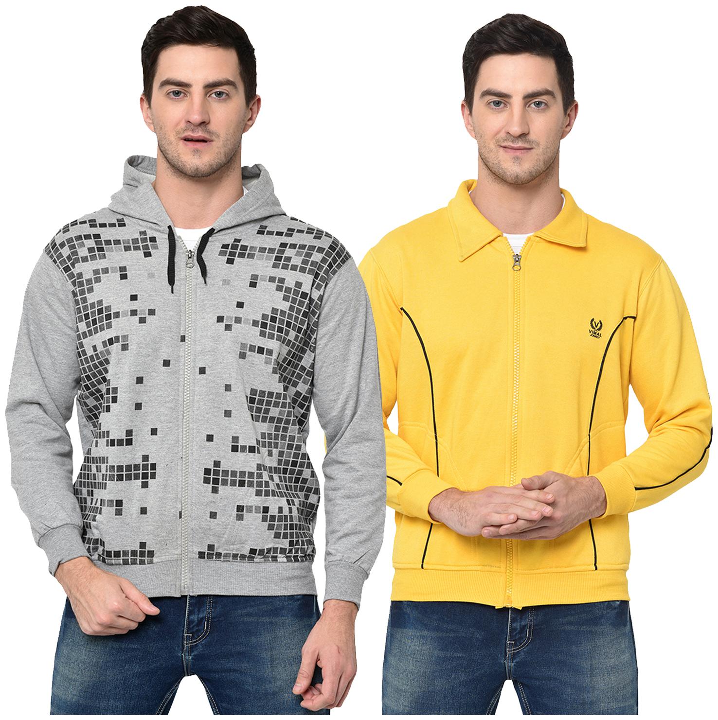 

VIMAL JONNEY Men Grey Yellow Hooded Hoodie