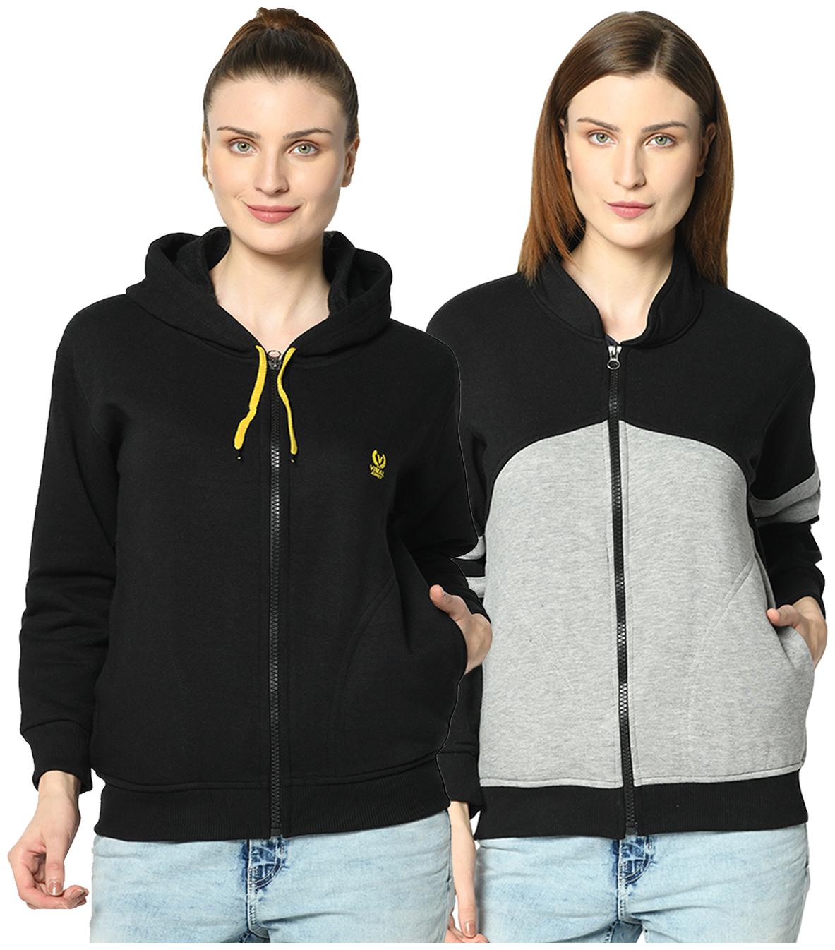 

VIMAL JONNEY Women Solid Hoodie - Grey Black