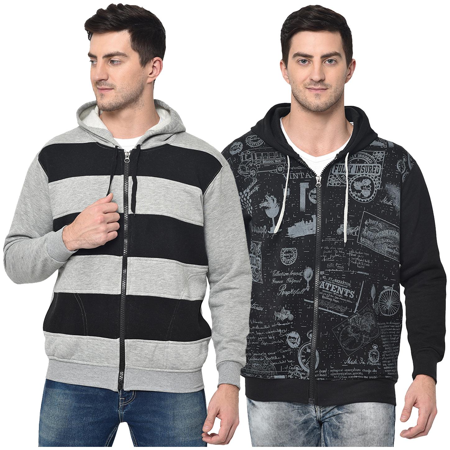 

VIMAL JONNEY Men Grey Black Hooded Hoodie