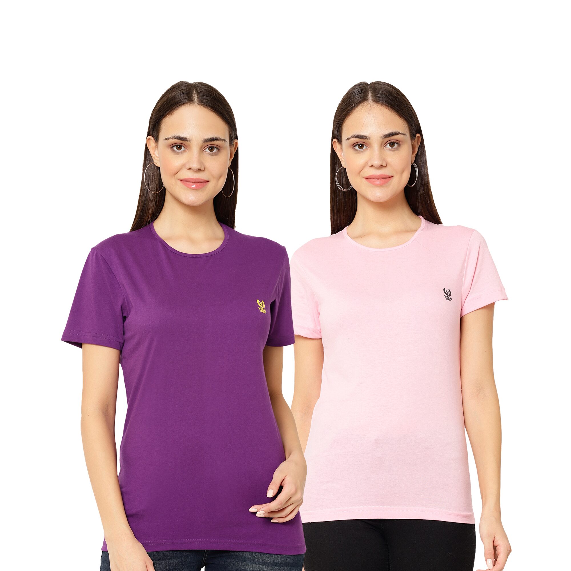

VIMAL JONNEY Women Purple Pink Regular fit Round neck Cotton T shirt
