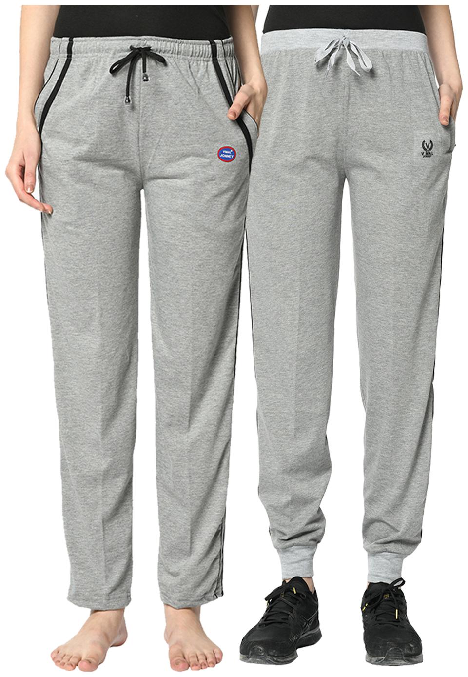 

VIMAL JONNEY Cotton Blend Solid Grey Color Track Pants For Women (Pack Of 2)