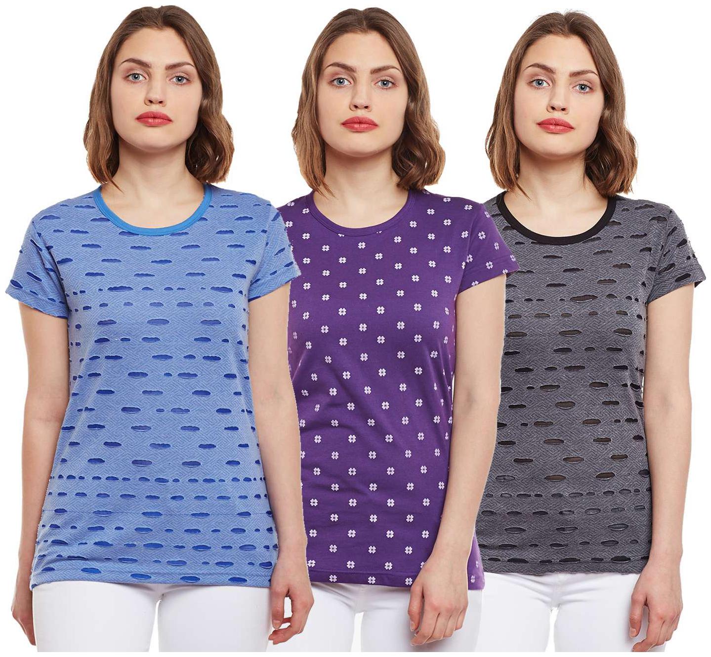 

VIMAL JONNEY Women Multi Regular fit Round neck Cotton T shirt