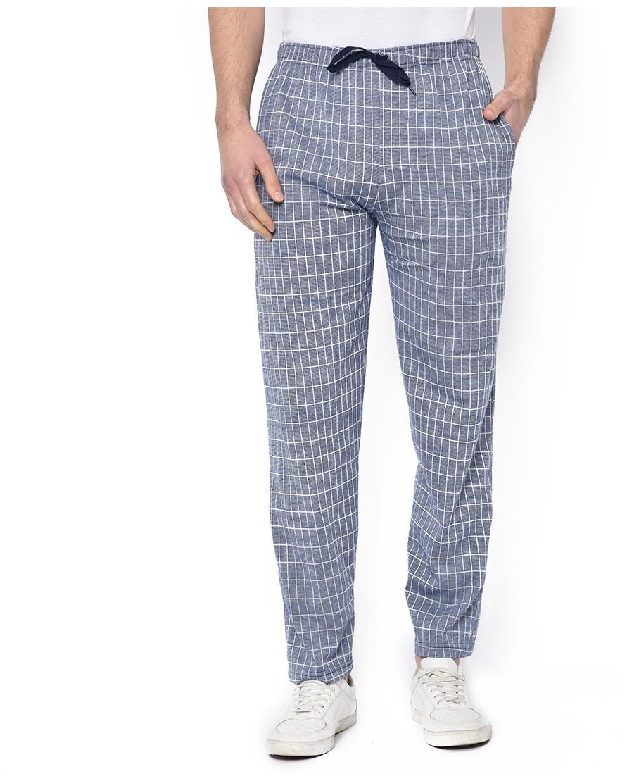 

Vimal Jonney Cotton Blend Checked Blue Track Pants For Men