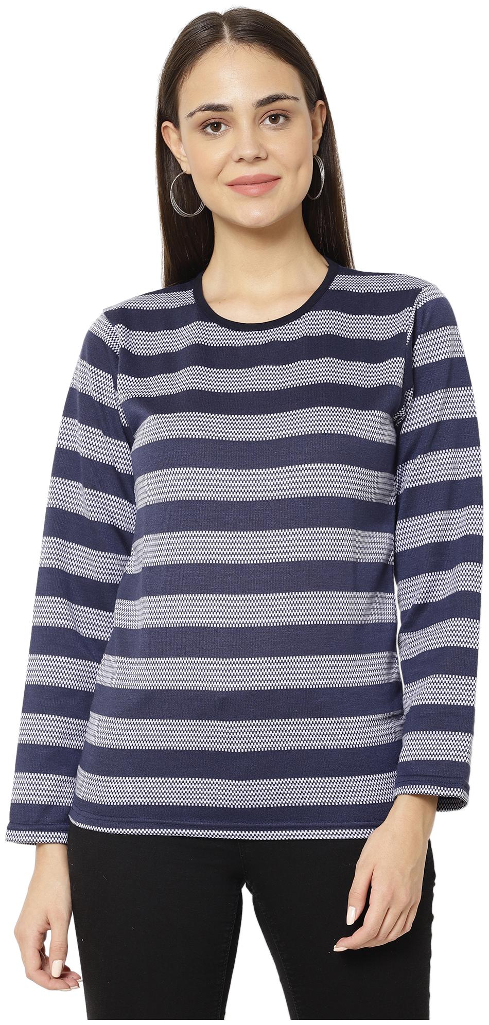 

VIMAL JONNEY Women Blended Striped T Shirt Navy Blue White