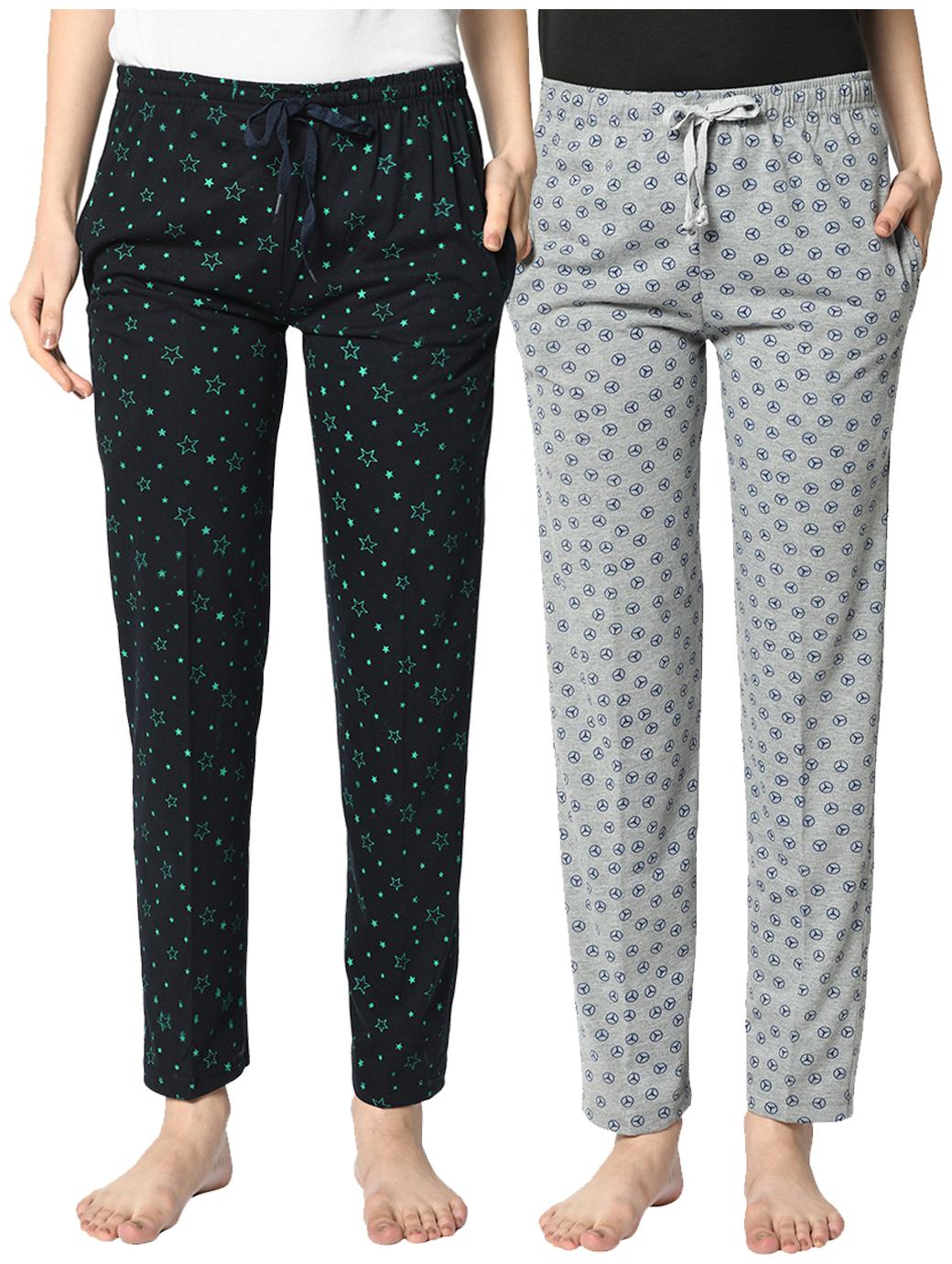 

VIMAL JONNEY Cotton Blend Printed Blue Grey Color Track Pants For Women (Pack Of 2)