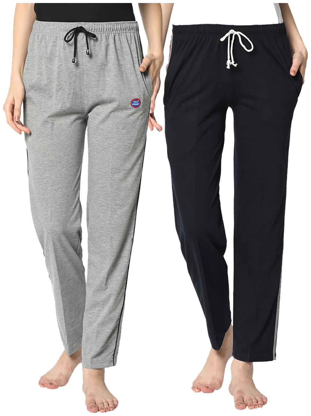 

VIMAL JONNEY Cotton Blend Solid Grey Blue Color Track Pants For Women (Pack Of 2)