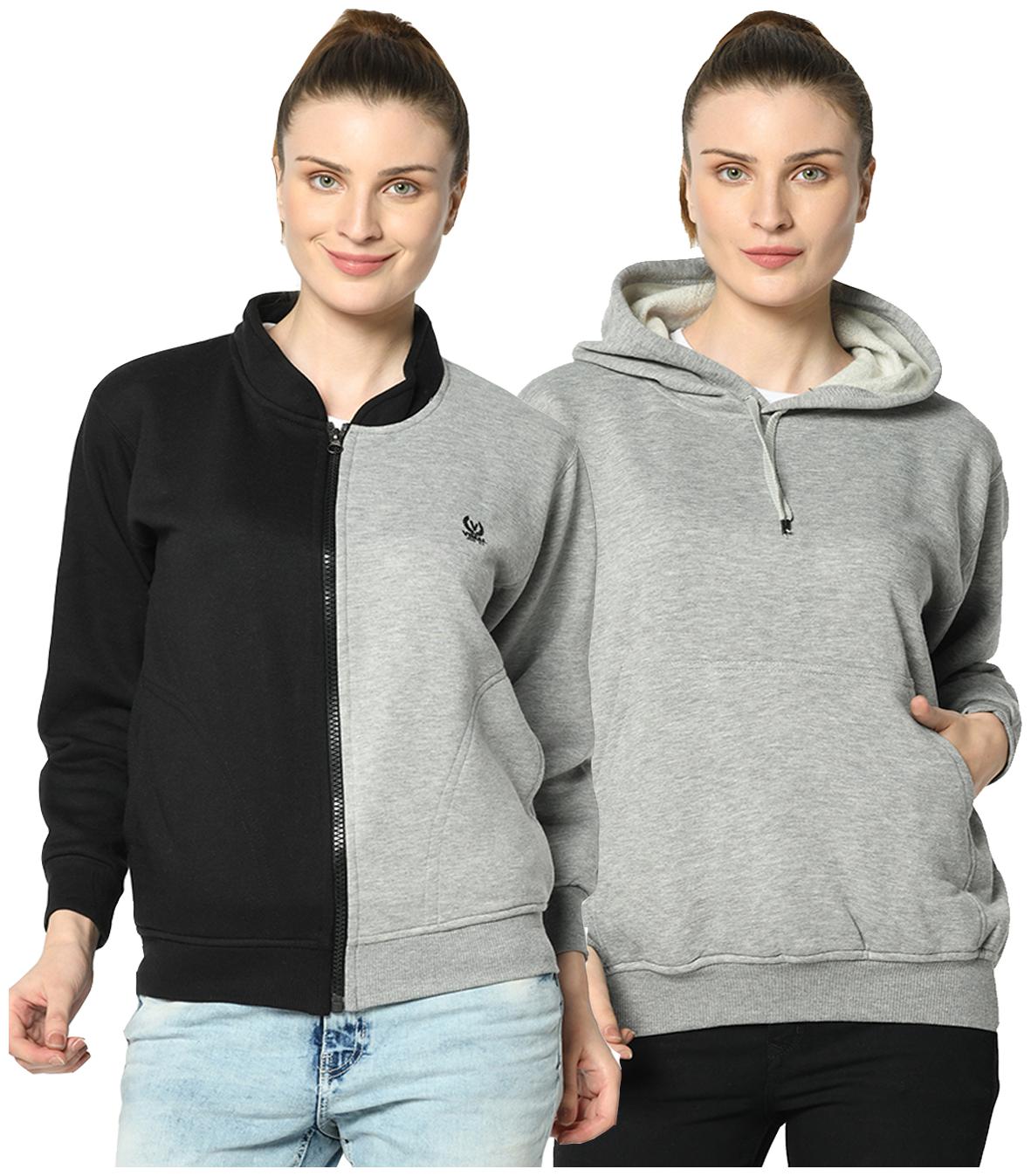 

VIMAL JONNEY Women Solid Hoodie - Black Grey